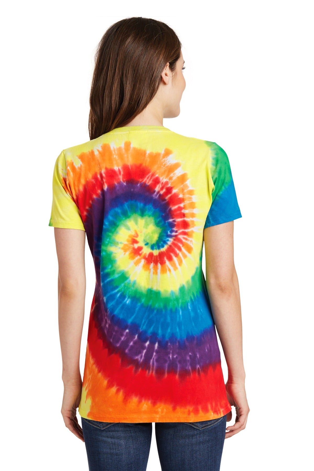 Custom Embroidered Port & Company Women's Tie-Dye V-Neck Tee. LPC147V,Rainbow