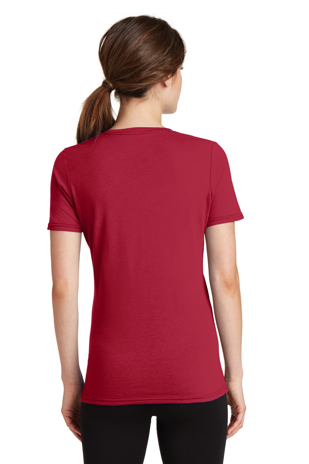 Custom Embroidered Port & Company Women's Performance Blend V-Neck Tee. LPC381V,Red