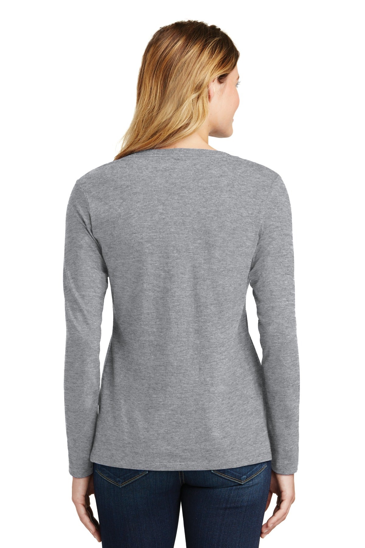 Custom Embroidered Port & Company Women's Long Sleeve Fan Favorite V-Neck Tee. LPC450VLS,Athletic Heather