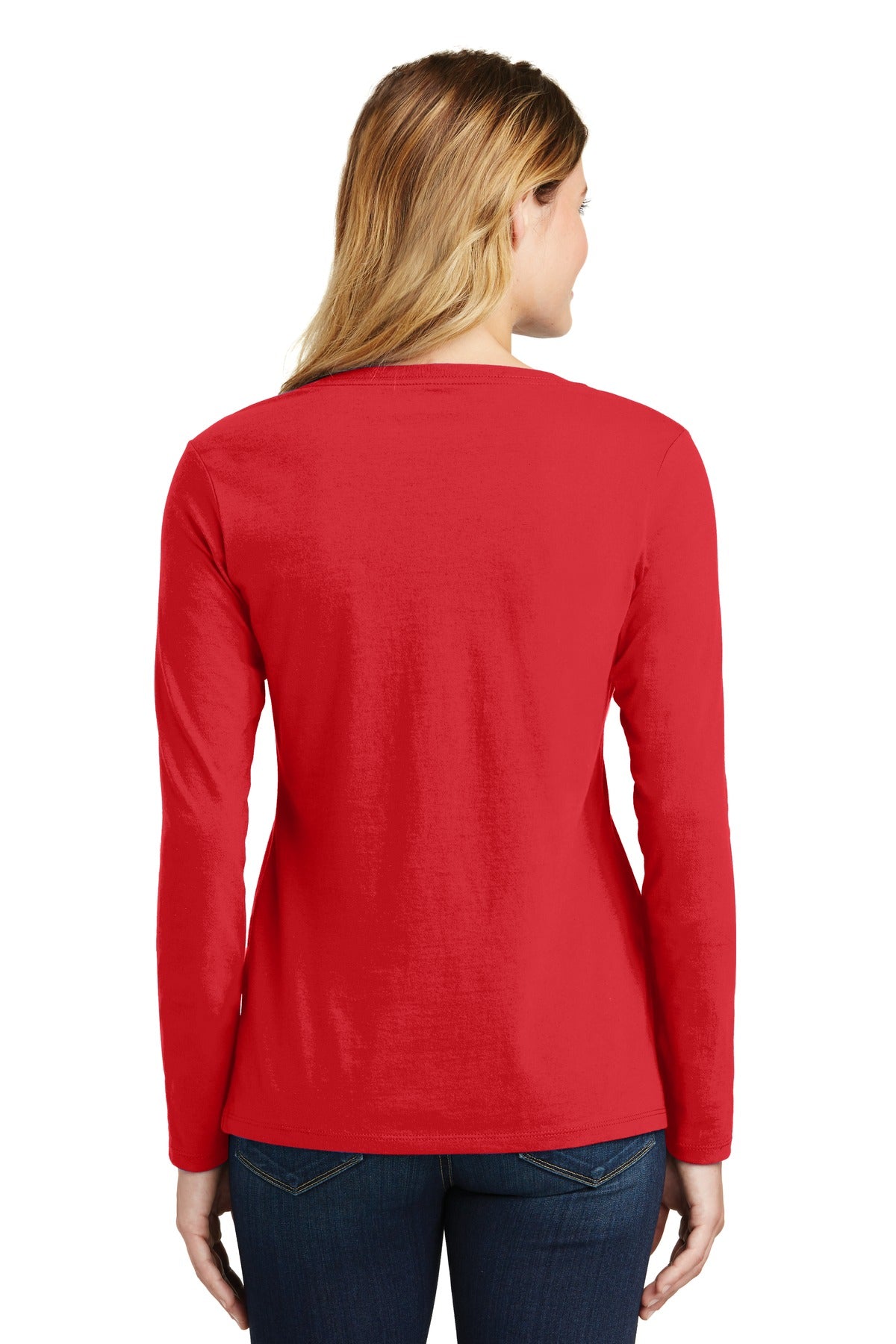 Custom Embroidered Port & Company Women's Long Sleeve Fan Favorite V-Neck Tee. LPC450VLS,Bright Red