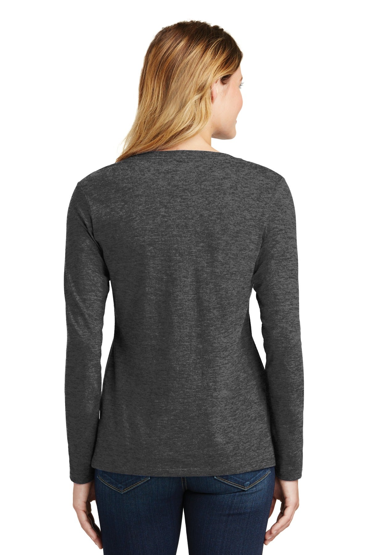 Custom Embroidered Port & Company Women's Long Sleeve Fan Favorite V-Neck Tee. LPC450VLS,Dark Heather Grey