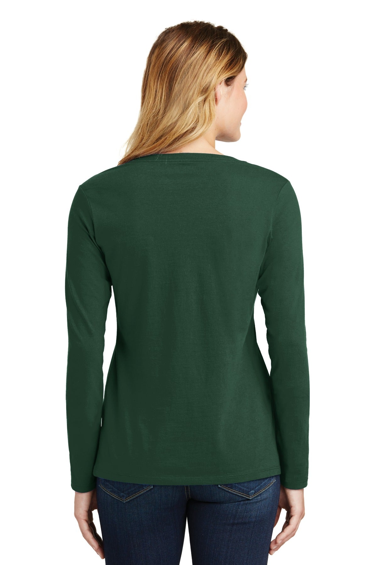 Custom Embroidered Port & Company Women's Long Sleeve Fan Favorite V-Neck Tee. LPC450VLS,Forest Green