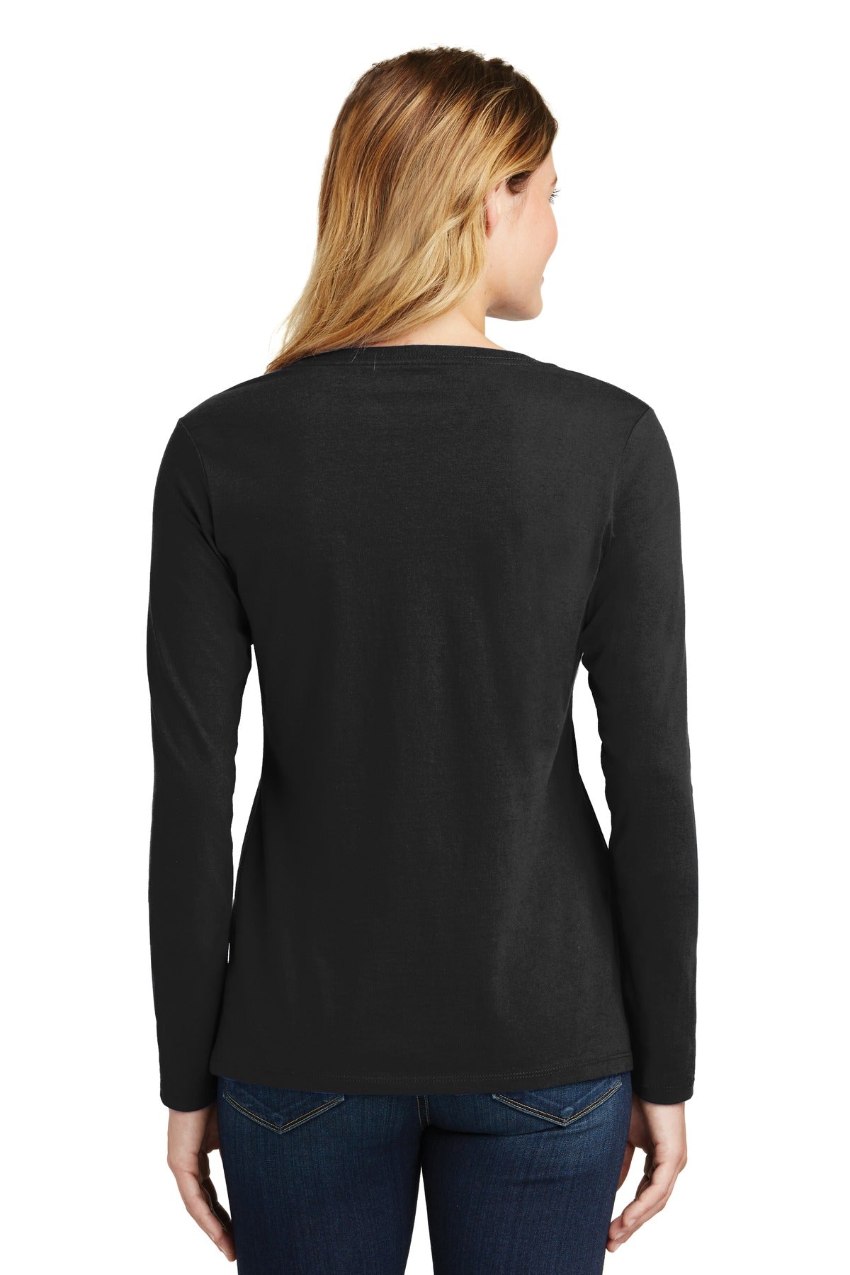 Custom Embroidered Port & Company Women's Long Sleeve Fan Favorite V-Neck Tee. LPC450VLS,Jet Black