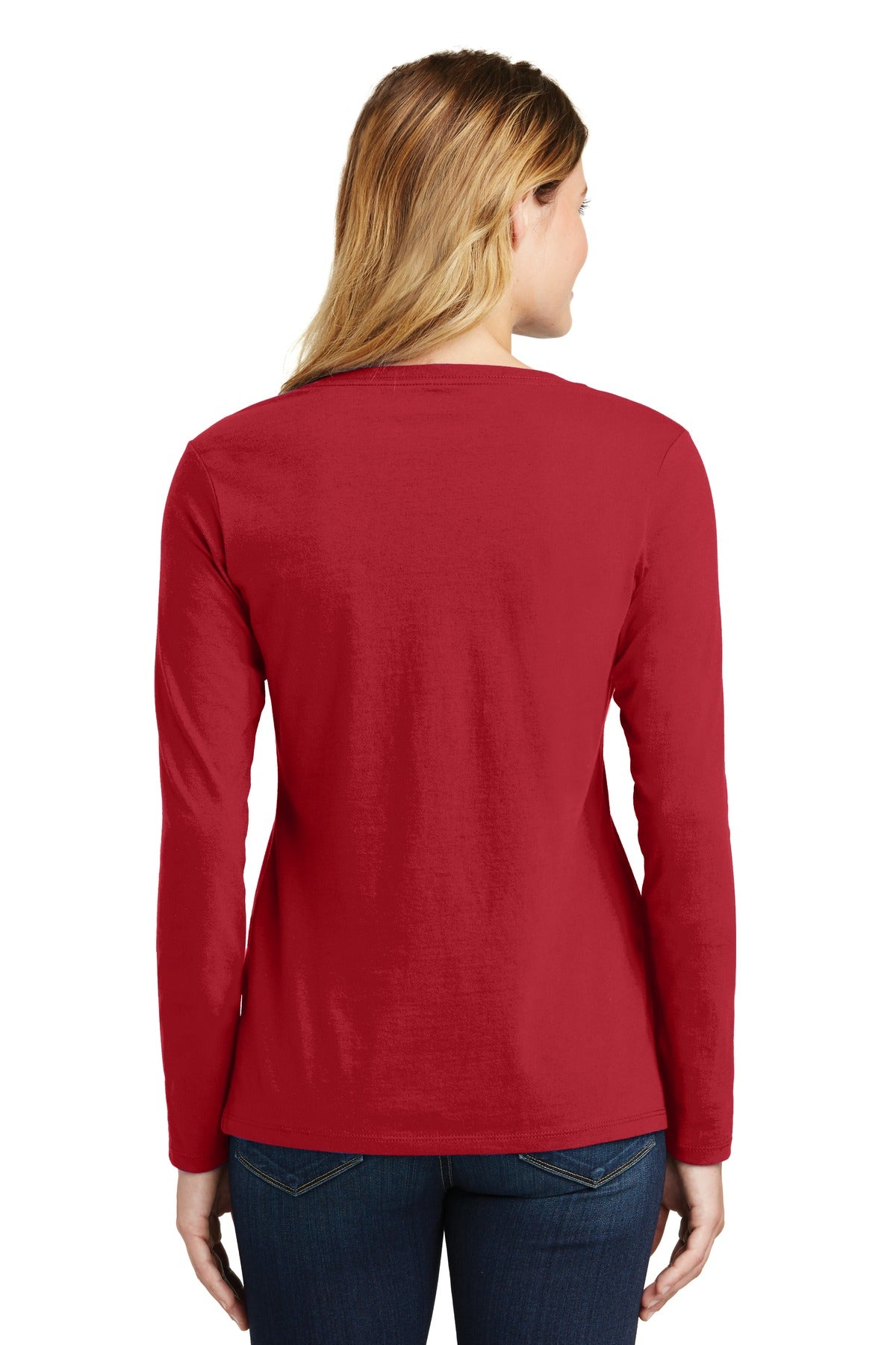 Custom Embroidered Port & Company Women's Long Sleeve Fan Favorite V-Neck Tee. LPC450VLS,Team Cardinal