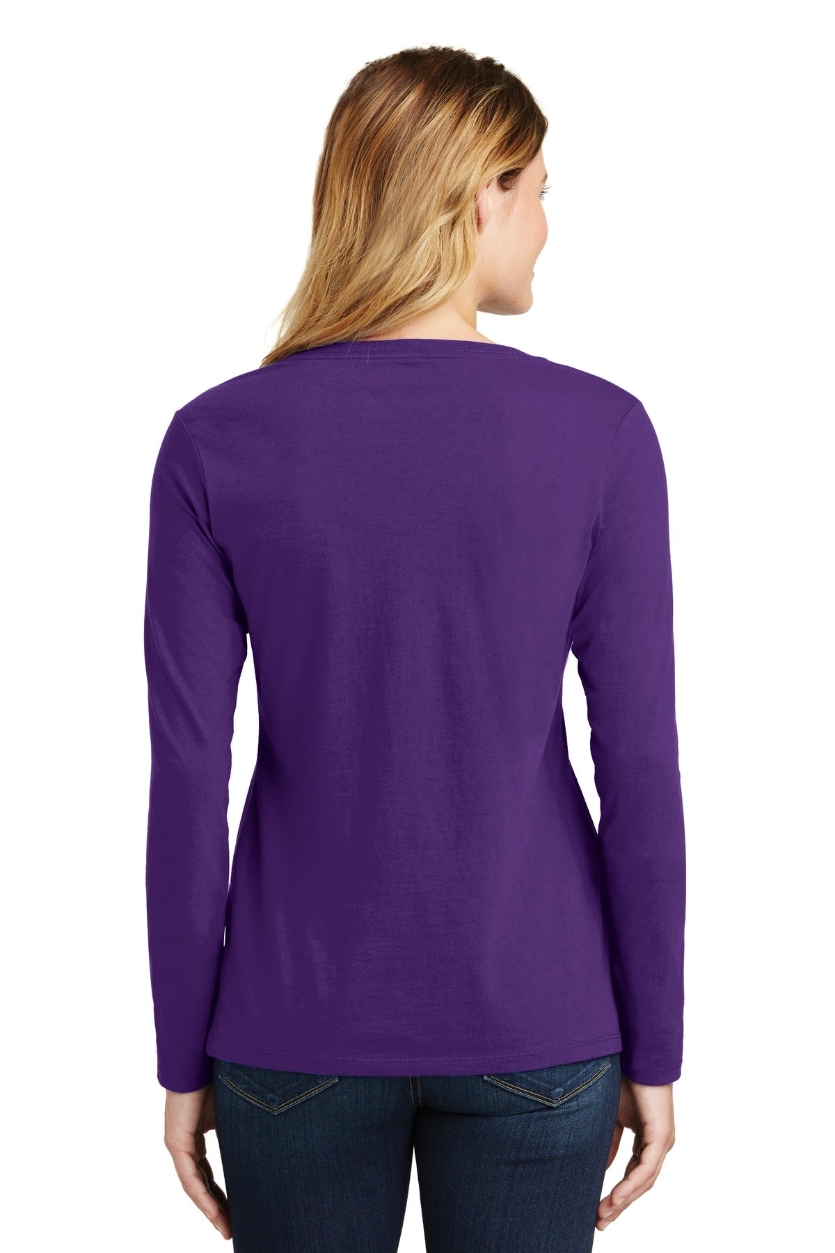 Custom Embroidered Port & Company Women's Long Sleeve Fan Favorite V-Neck Tee. LPC450VLS,Team Purple