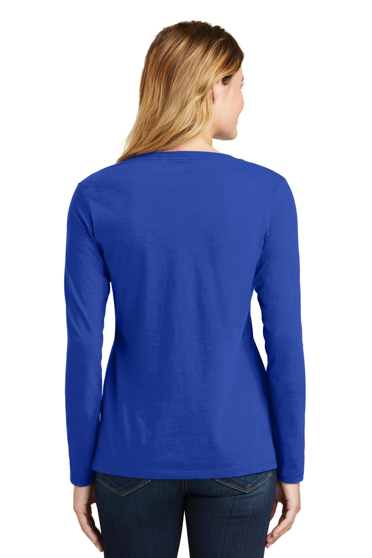Custom Embroidered Port & Company Women's Long Sleeve Fan Favorite V-Neck Tee. LPC450VLS,True Royal