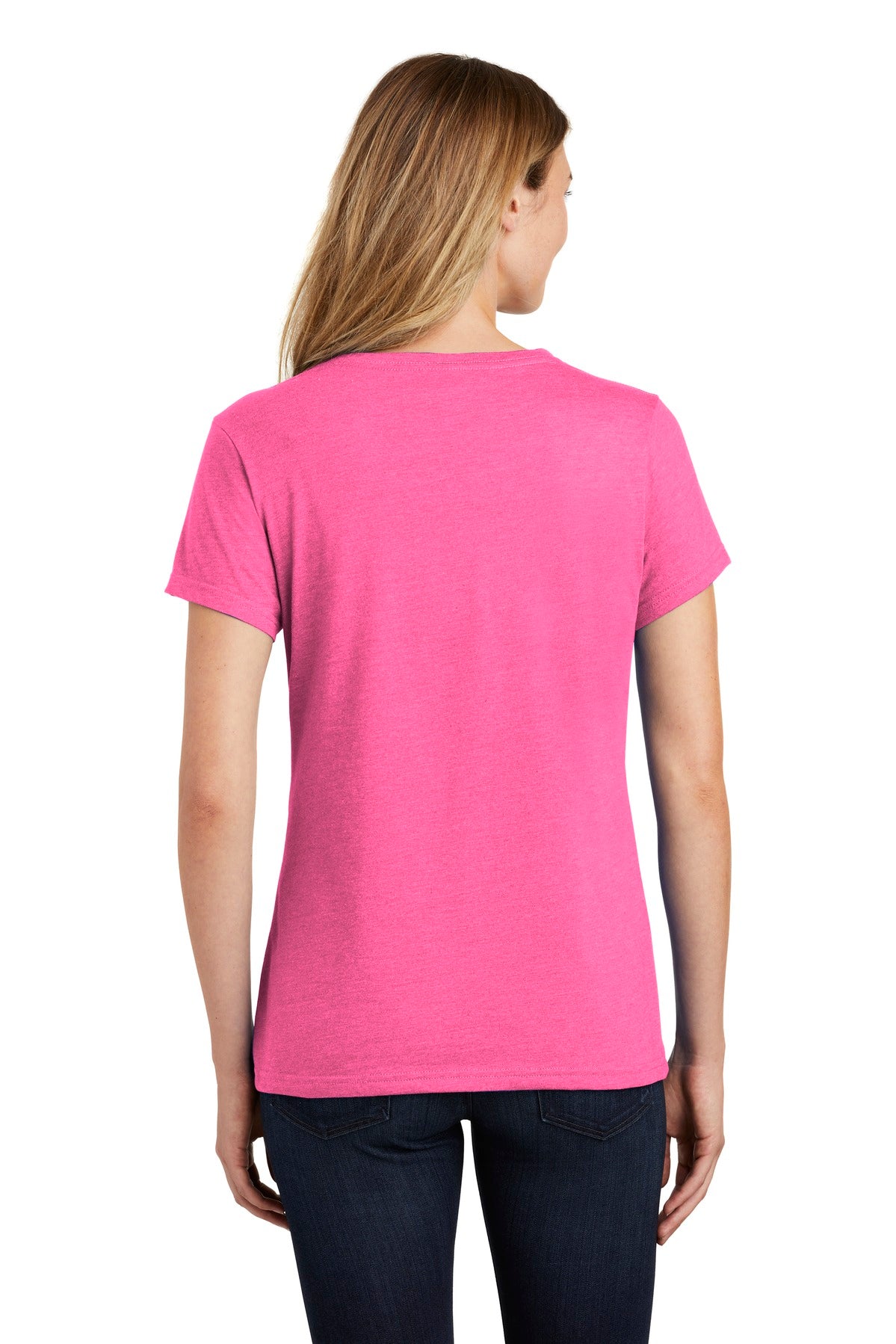 Custom Embroidered Port & Company Women's Fan Favorite Blend V-Neck Tee. LPC455V,Neon Pink Heather