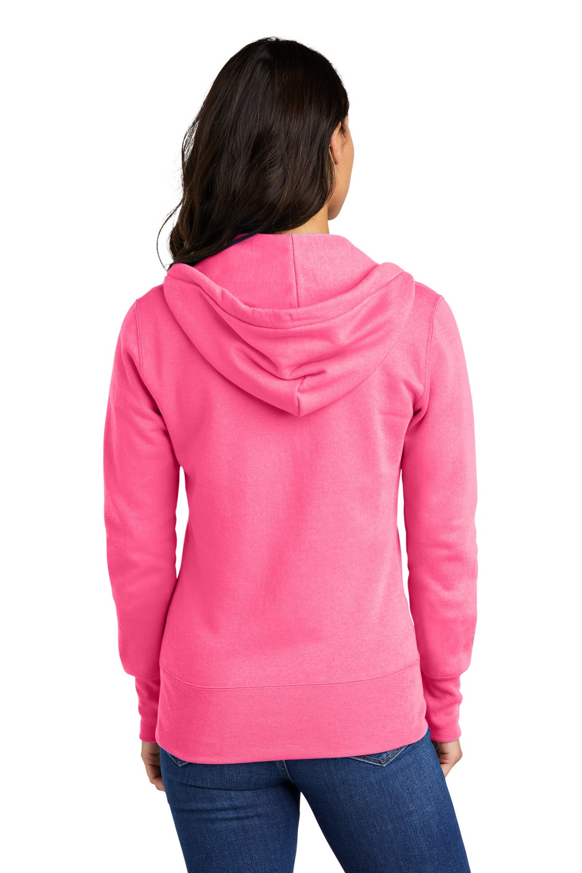 Custom Embroidered Port & Company Women's Core Fleece Full-Zip Hooded Sweatshirt. LPC78ZH,Neon Pink