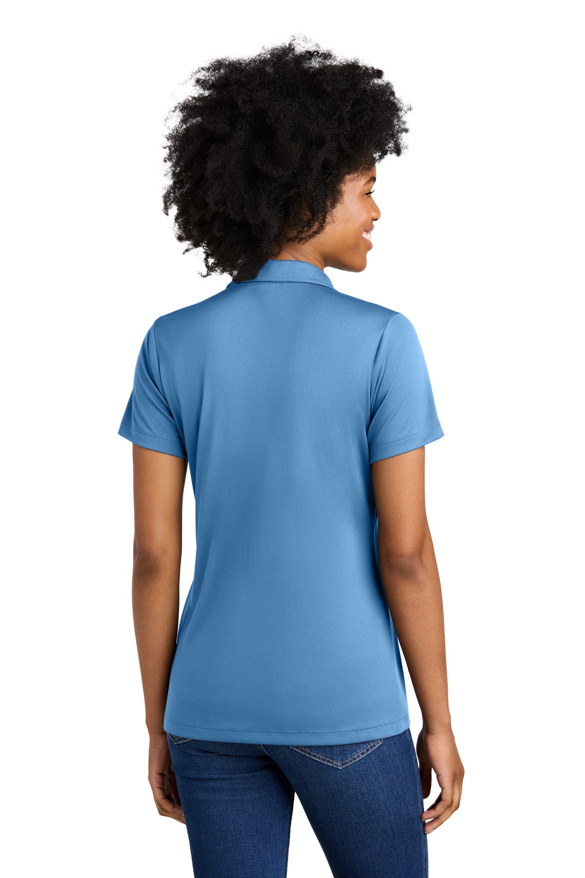 Custom Embroidered Sport-Tek Women's Competitor United Polo LST104,Carolina Blue/ White