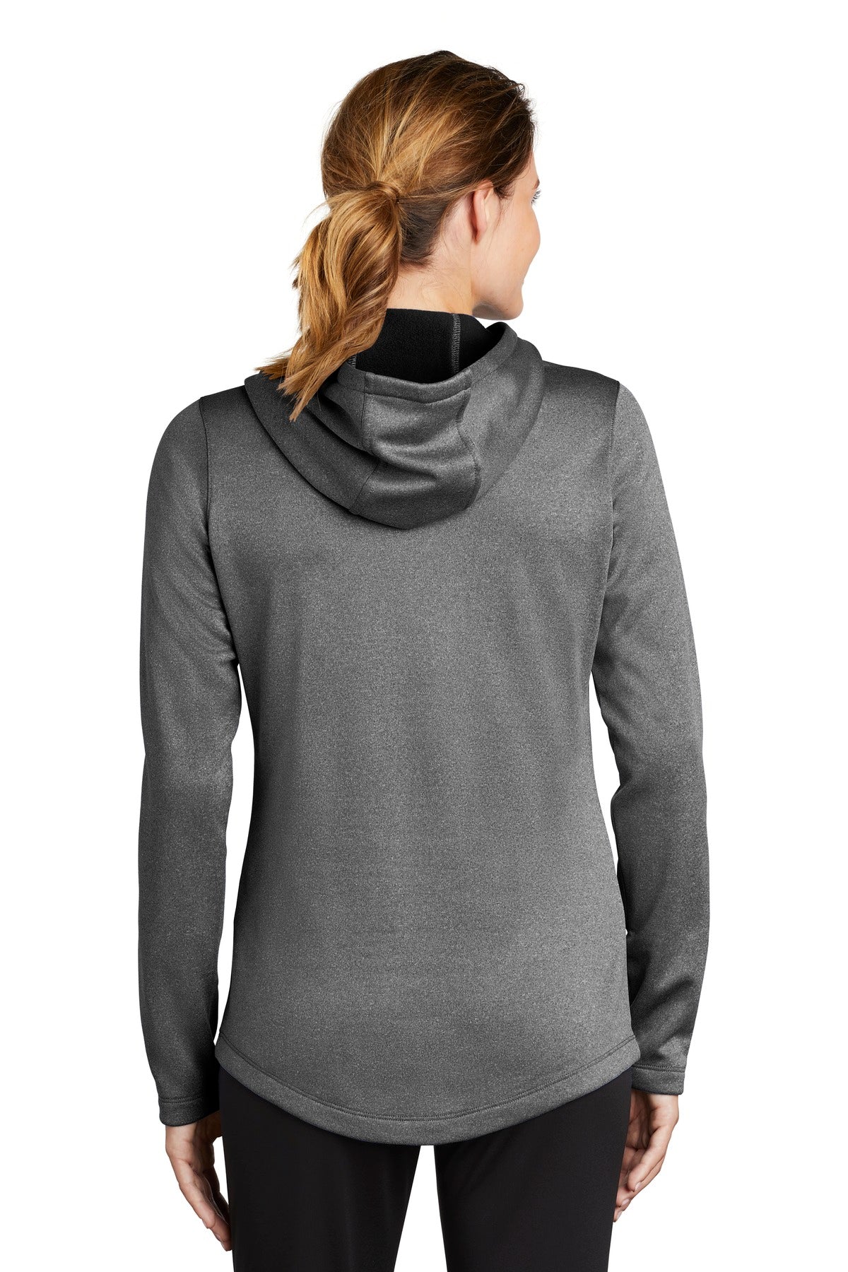 Custom Embroidered Sport-Tek Women's PosiCharge Sport-Wick Heather Fleece Hooded Pullover. LST264,Black Heather