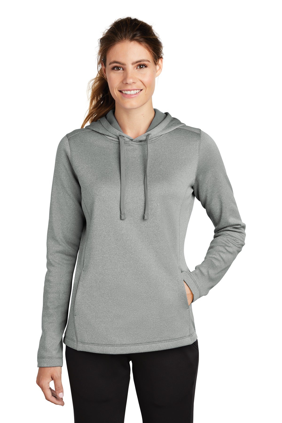 Sport-Tek Women's PosiCharge Sport-Wick Heather Fleece Hooded Pullover. LST264