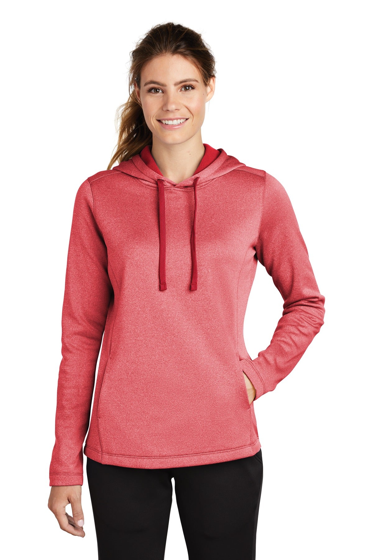 Sport-Tek Women's PosiCharge Sport-Wick Heather Fleece Hooded Pullover. LST264