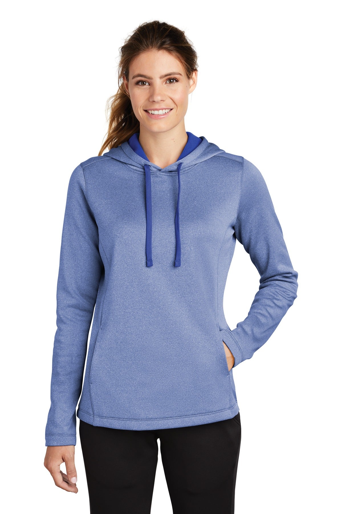 Sport-Tek Women's PosiCharge Sport-Wick Heather Fleece Hooded Pullover. LST264