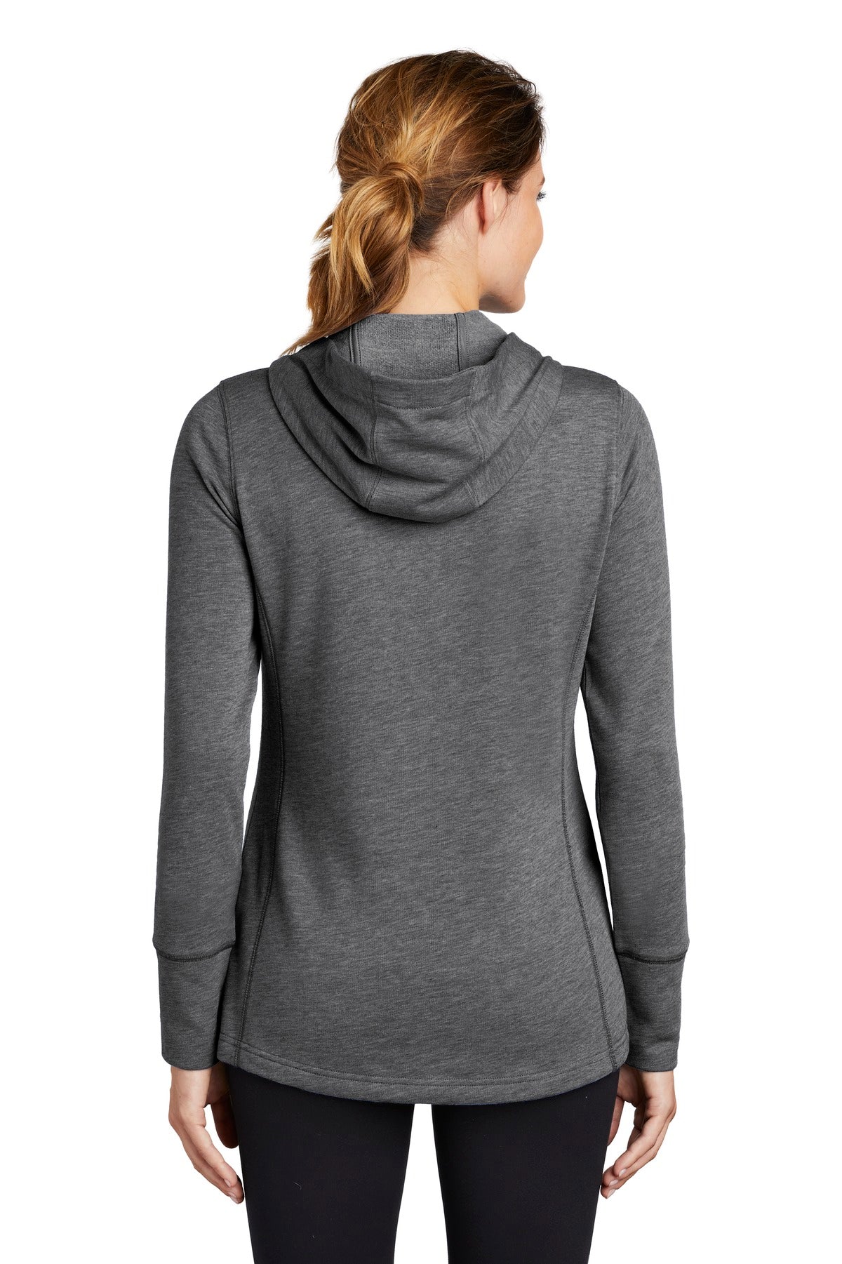 Custom Embroidered Sport-Tek Women's PosiCharge Tri-Blend Wicking Fleece Hooded Pullover. LST296,Dark Grey Heather