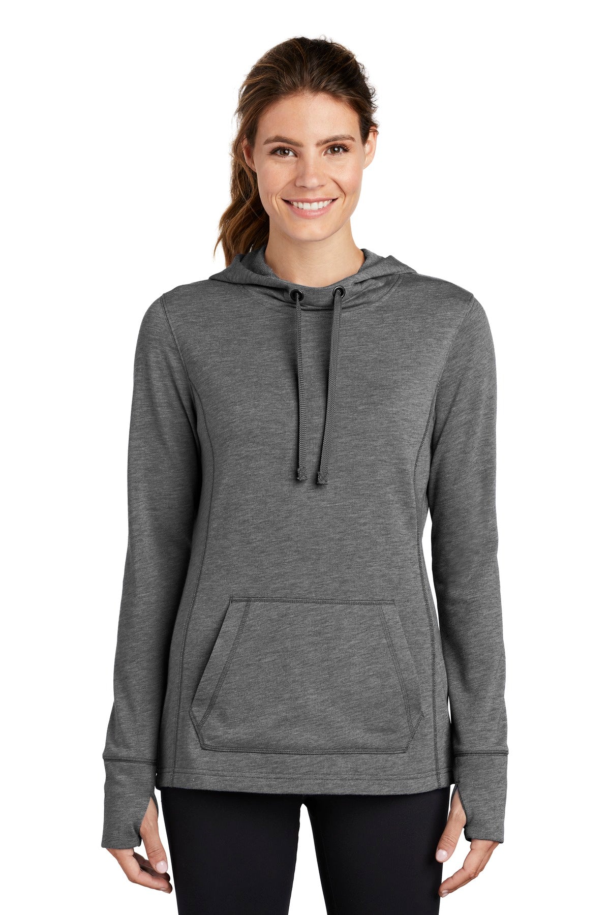 Sport-Tek Women's PosiCharge Tri-Blend Wicking Fleece Hooded Pullover. LST296