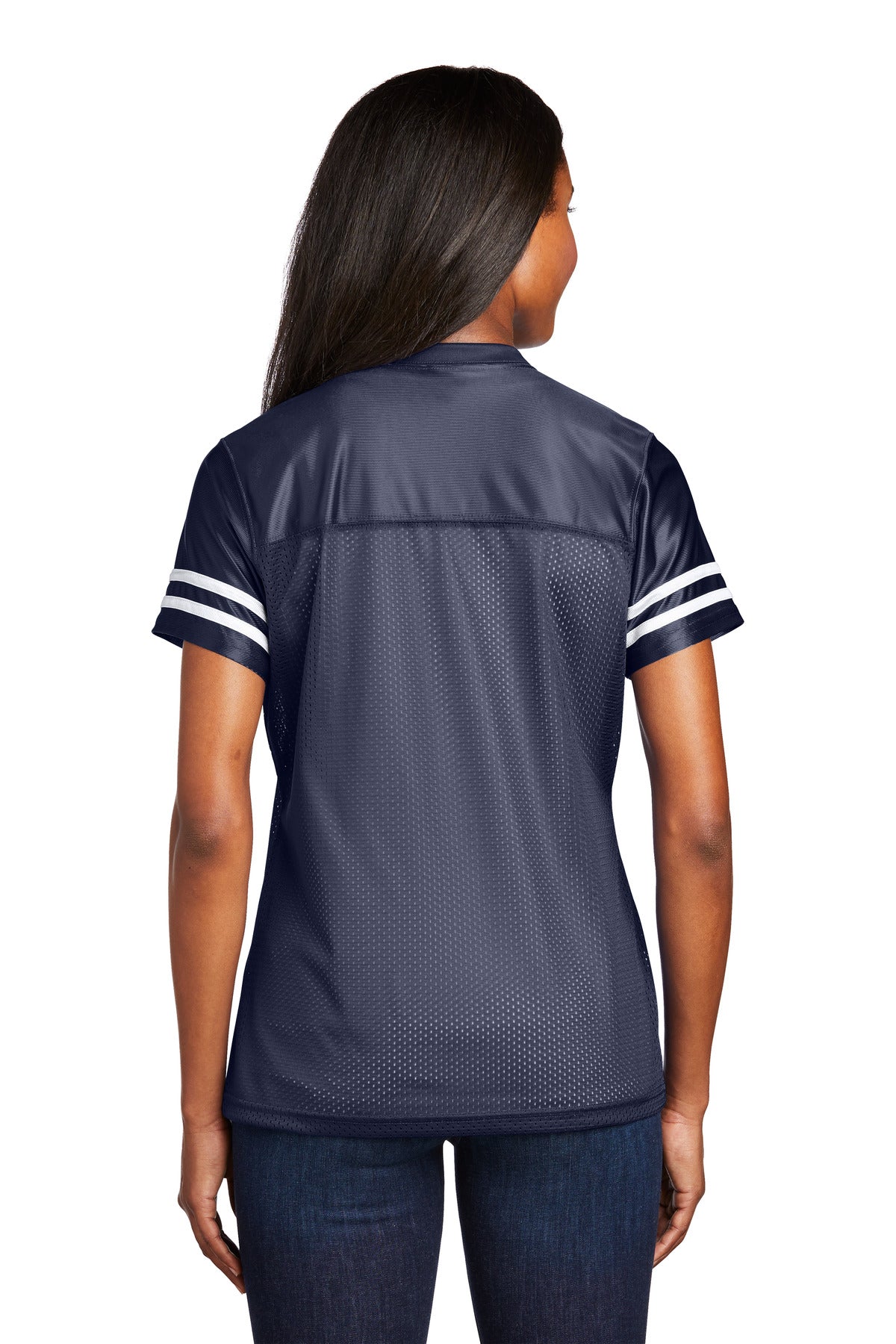 Custom Embroidered Sport-Tek Women's PosiCharge Replica Jersey. LST307,True Navy/ White