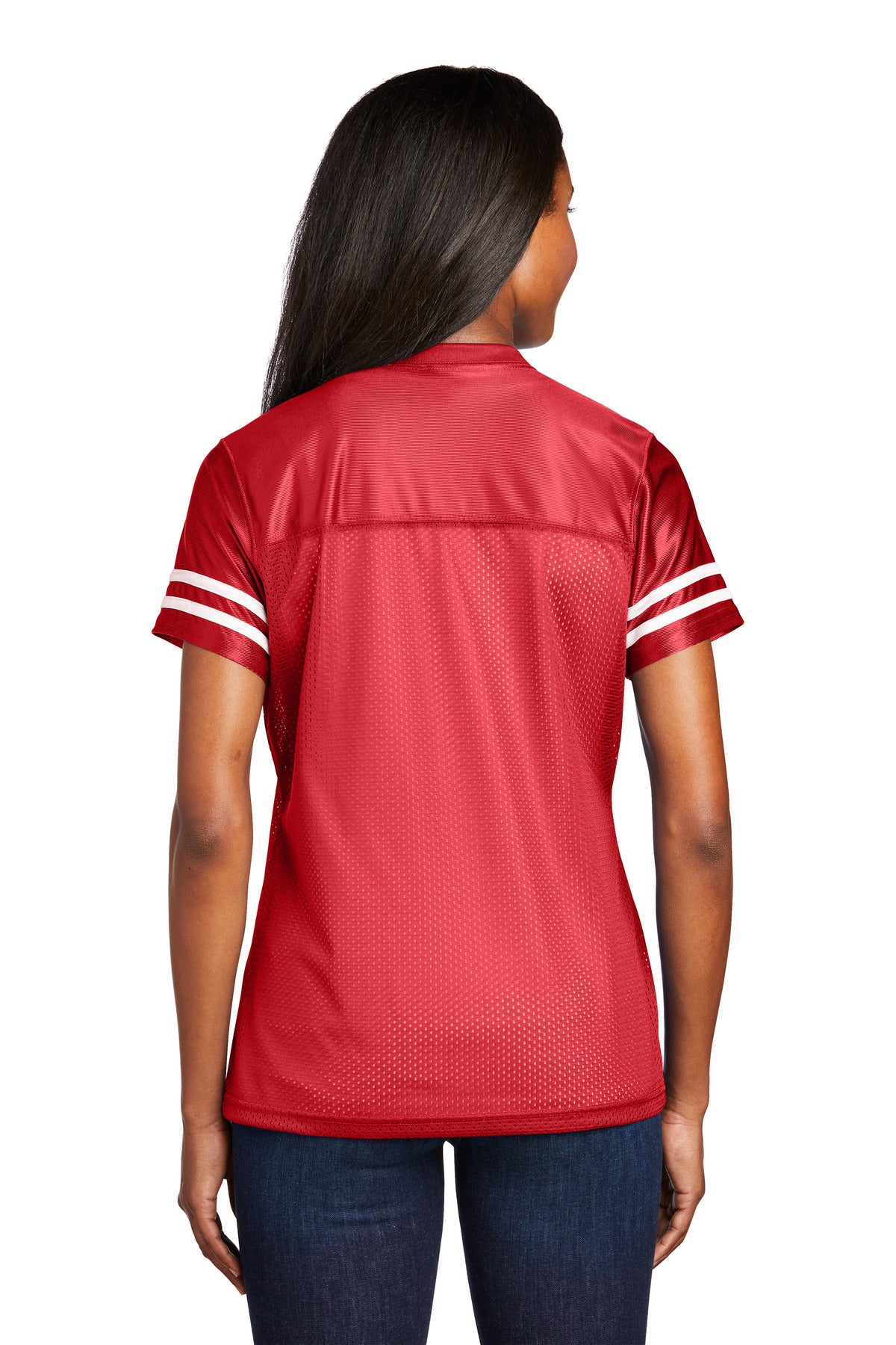 Custom Embroidered Sport-Tek Women's PosiCharge Replica Jersey. LST307,True Red/ White