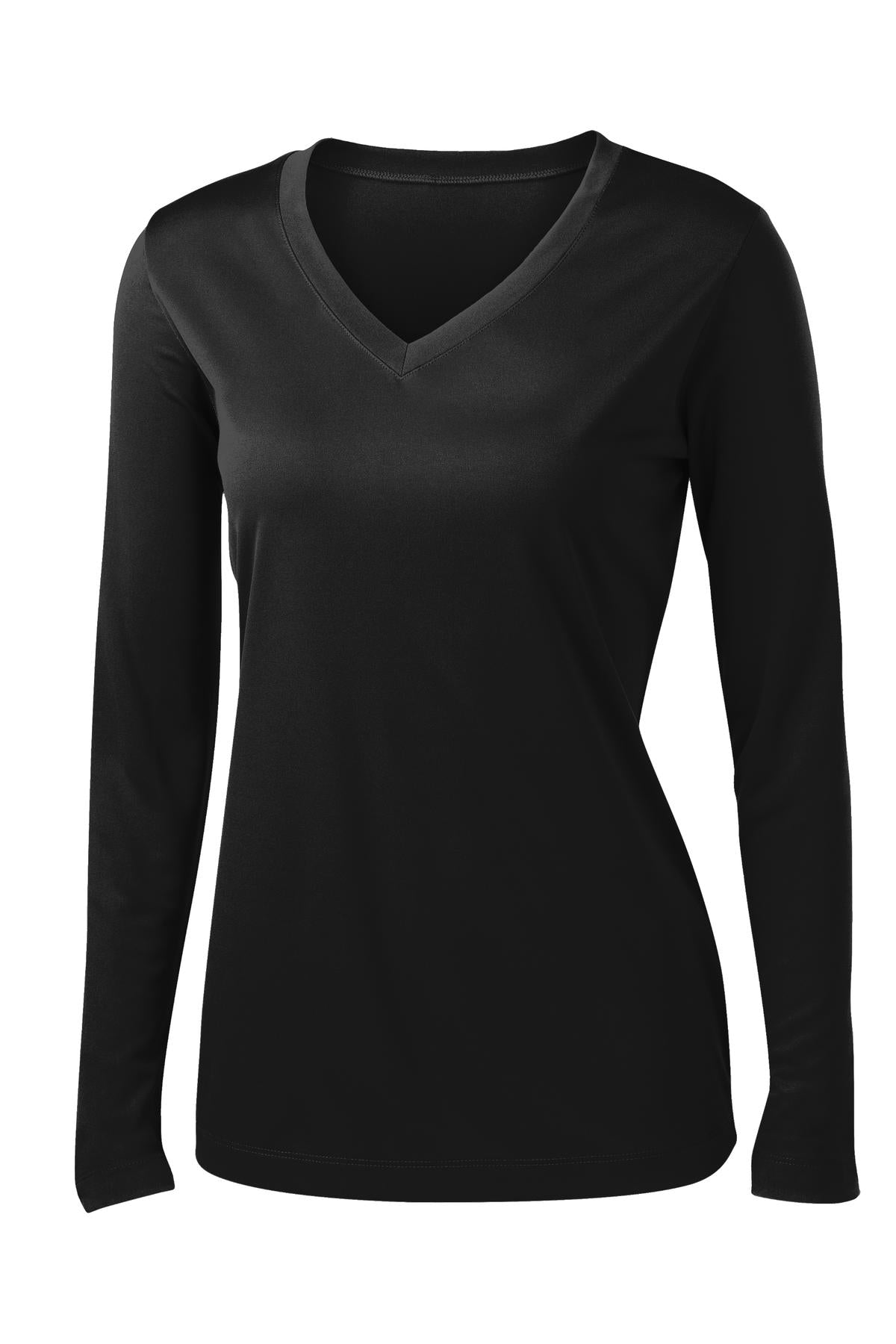 Sport-Tek Women's Long Sleeve PosiCharge Competitor V-Neck Tee. LST353LS Black