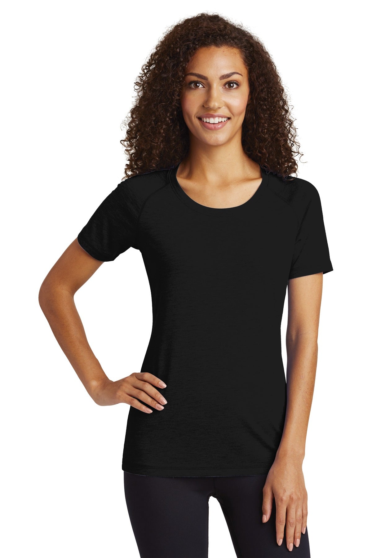 Sport-Tek Women's PosiCharge Tri-Blend Wicking Scoop Neck Raglan Tee. LST400