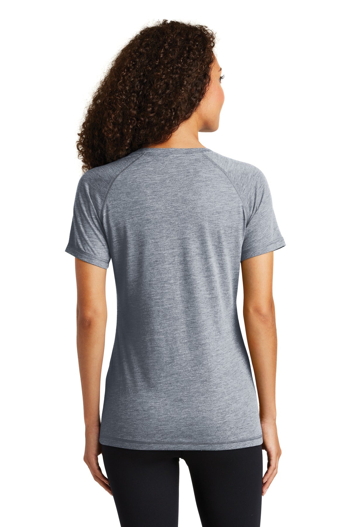 Custom Embroidered Sport-Tek Women's PosiCharge Tri-Blend Wicking Scoop Neck Raglan Tee. LST400,True Navy Heather