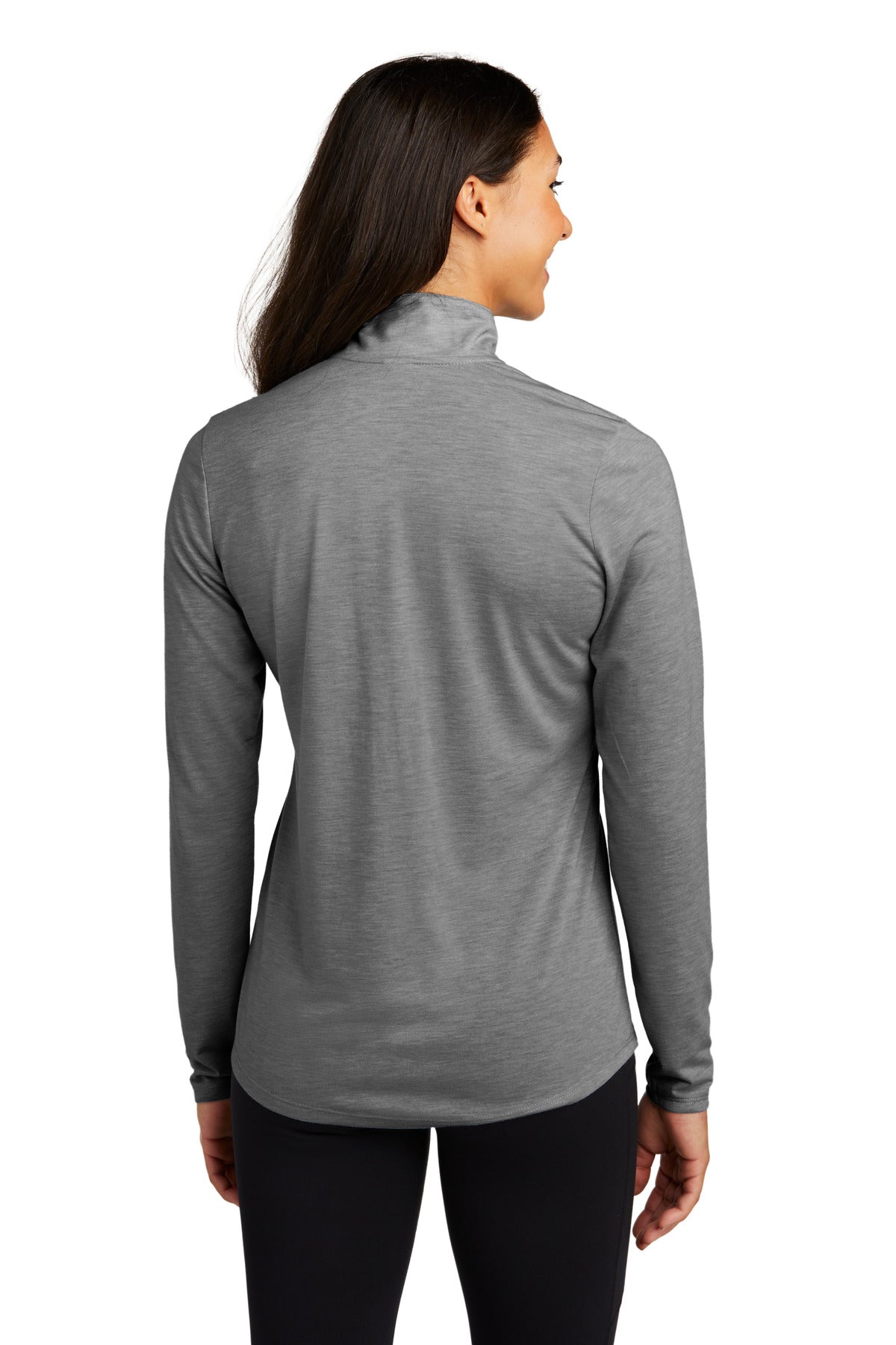 Custom Embroidered Sport-Tek Women's PosiCharge Tri-Blend Wicking 1/4-Zip Pullover. LST407,Dark Grey Heather