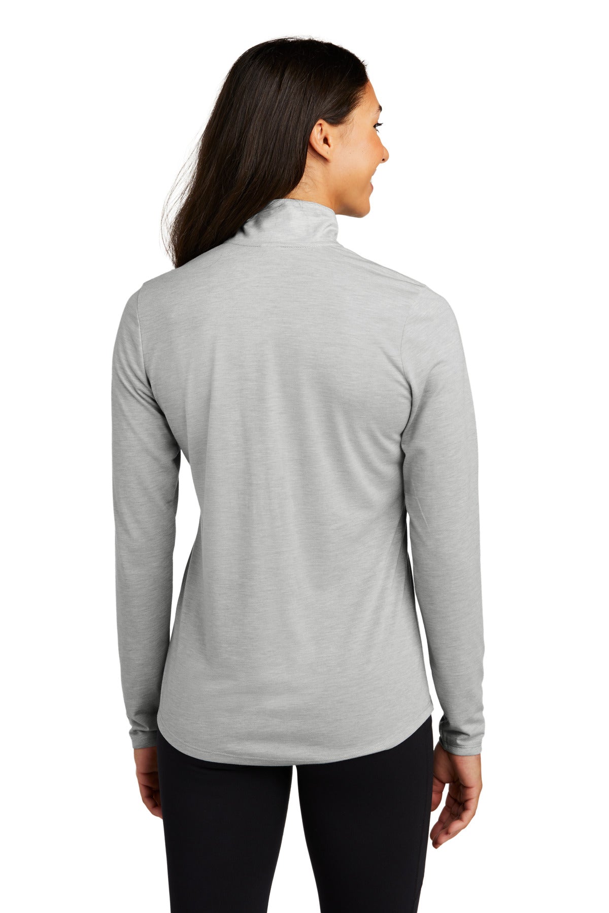 Custom Embroidered Sport-Tek Women's PosiCharge Tri-Blend Wicking 1/4-Zip Pullover. LST407,Light Grey Heather