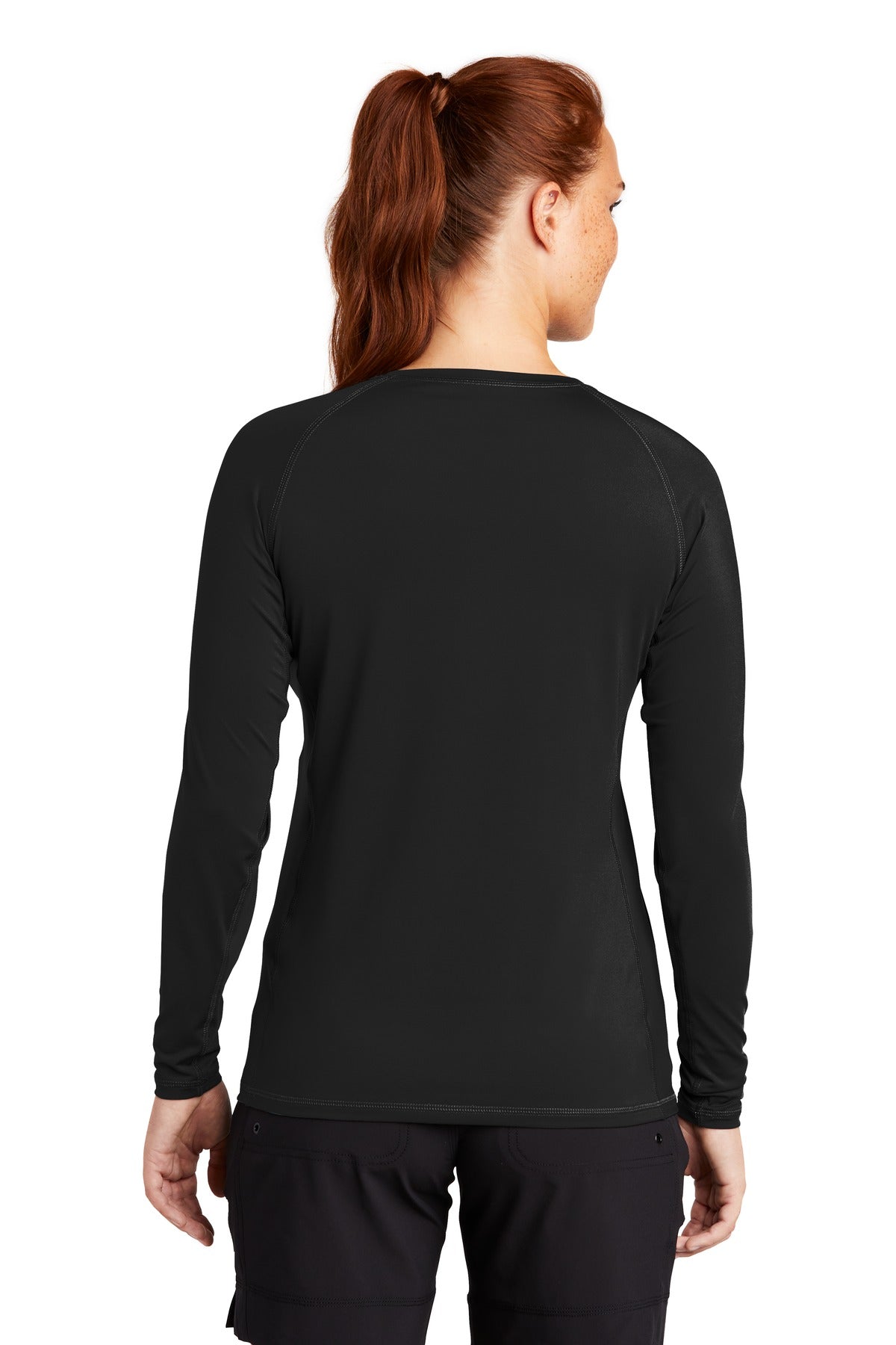 Custom Embroidered Sport-Tek Women's Long Sleeve Rashguard Tee. LST470LS,Black