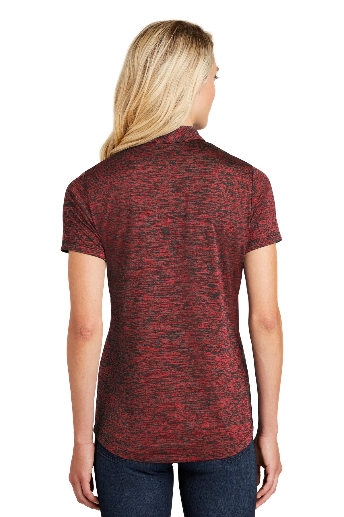 Custom Embroidered Sport-Tek Women's PosiCharge Electric Heather Polo. LST590,Deep Red/ Black Electric