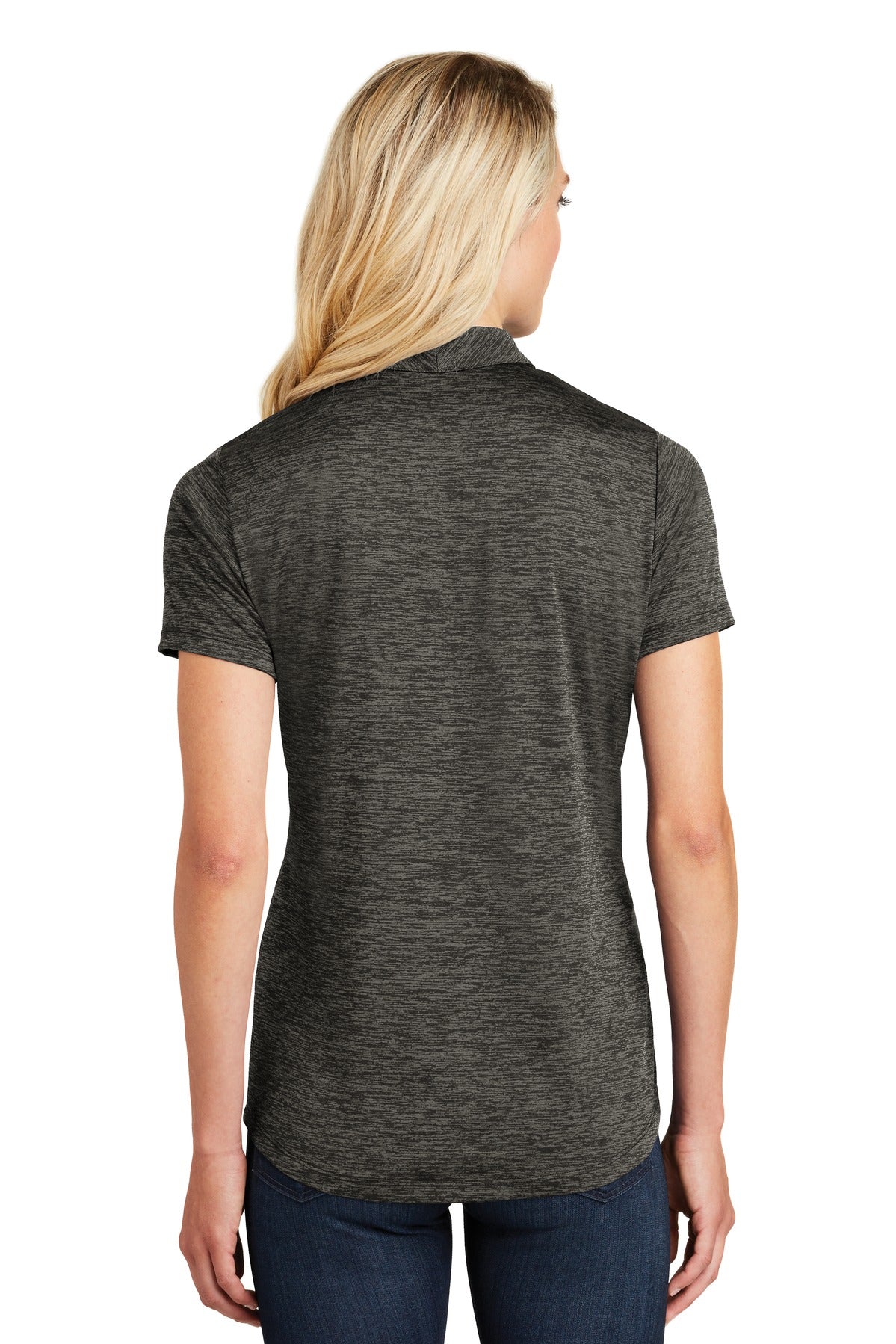 Custom Embroidered Sport-Tek Women's PosiCharge Electric Heather Polo. LST590,Grey-Black Electric