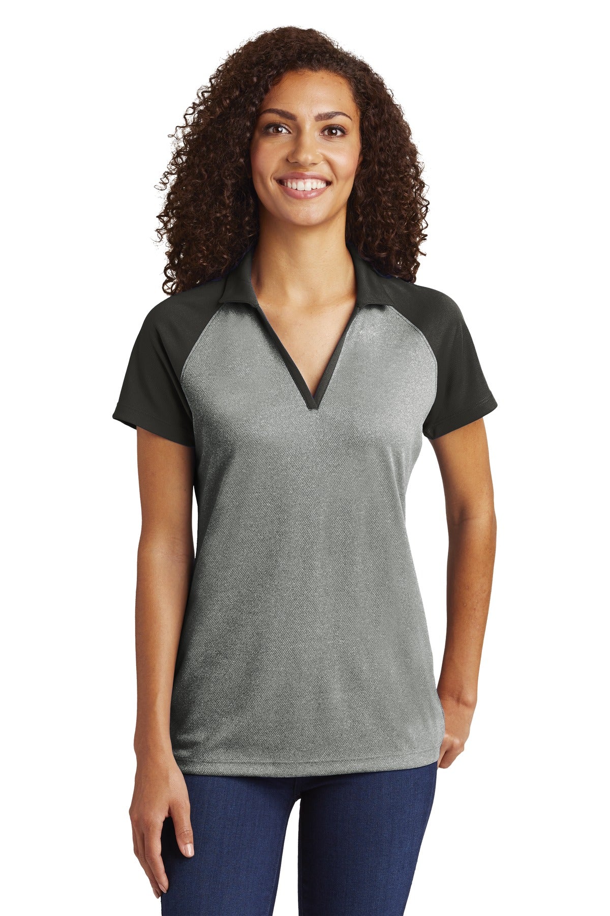 Sport-Tek Women's PosiCharge RacerMesh Raglan Heather Block Polo. LST641