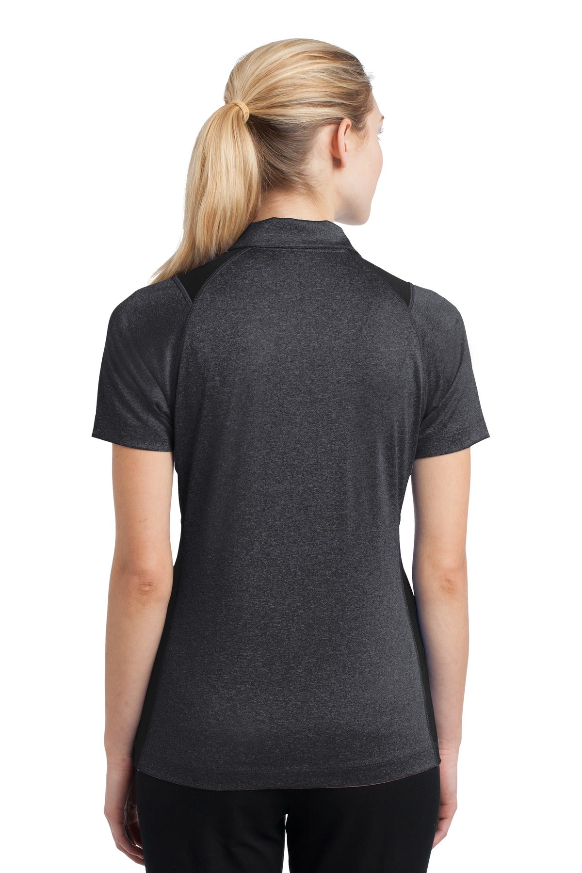 Custom Embroidered Sport-Tek Women's Heather Colorblock Contender Polo. LST665,Graphite Heather/ Black