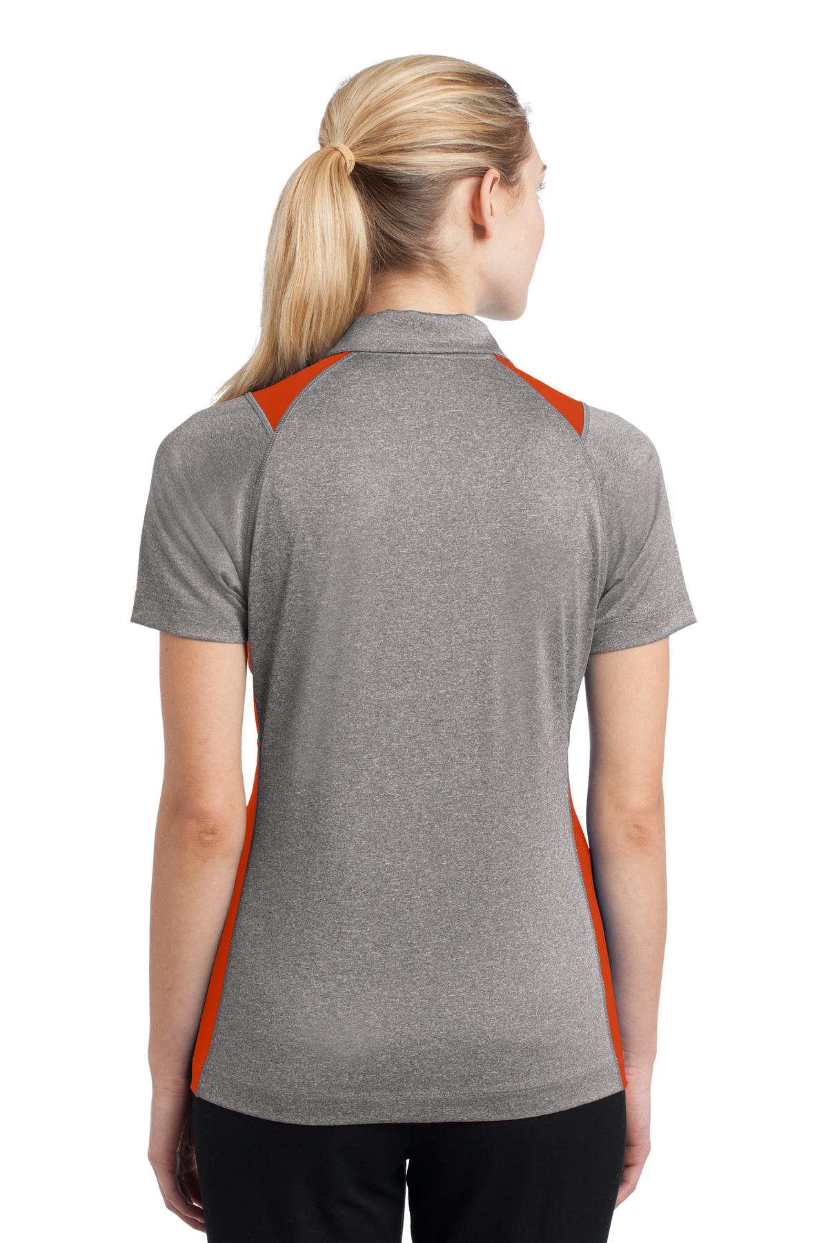 Custom Embroidered Sport-Tek Women's Heather Colorblock Contender Polo. LST665,Vintage Heather/ Deep Orange