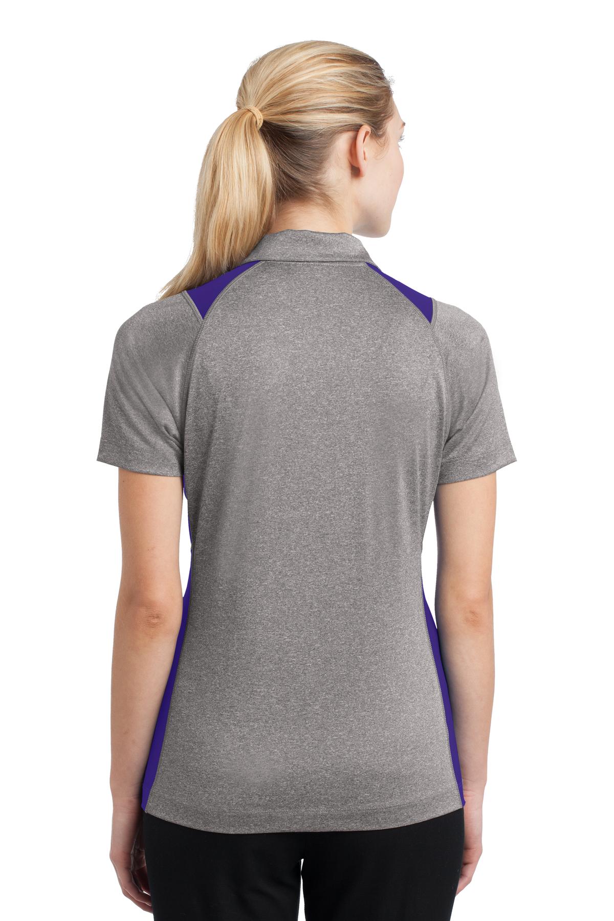 Custom Embroidered Sport-Tek Women's Heather Colorblock Contender Polo. LST665,Vintage Heather/ Purple