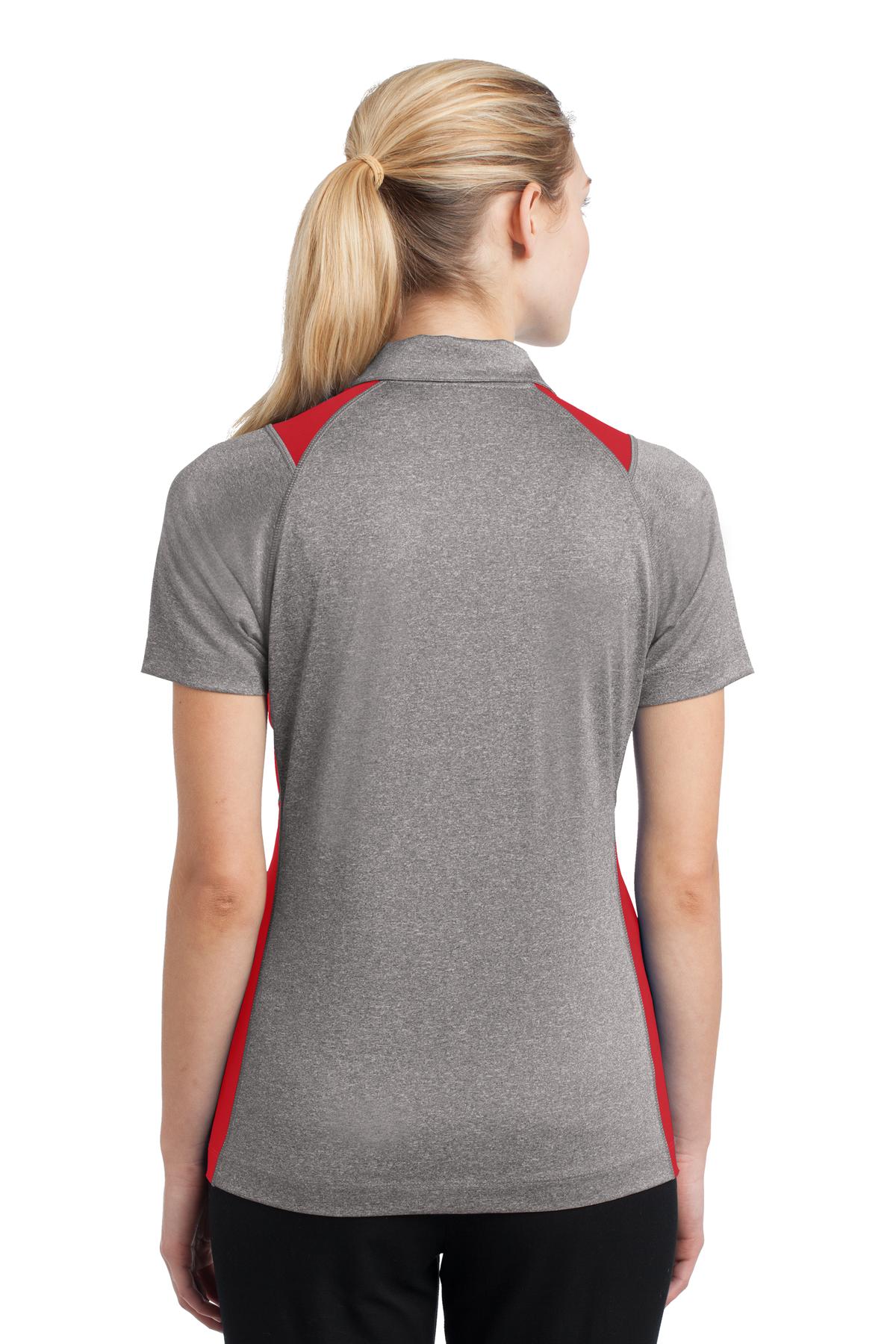 Custom Embroidered Sport-Tek Women's Heather Colorblock Contender Polo. LST665,Vintage Heather/ True Red
