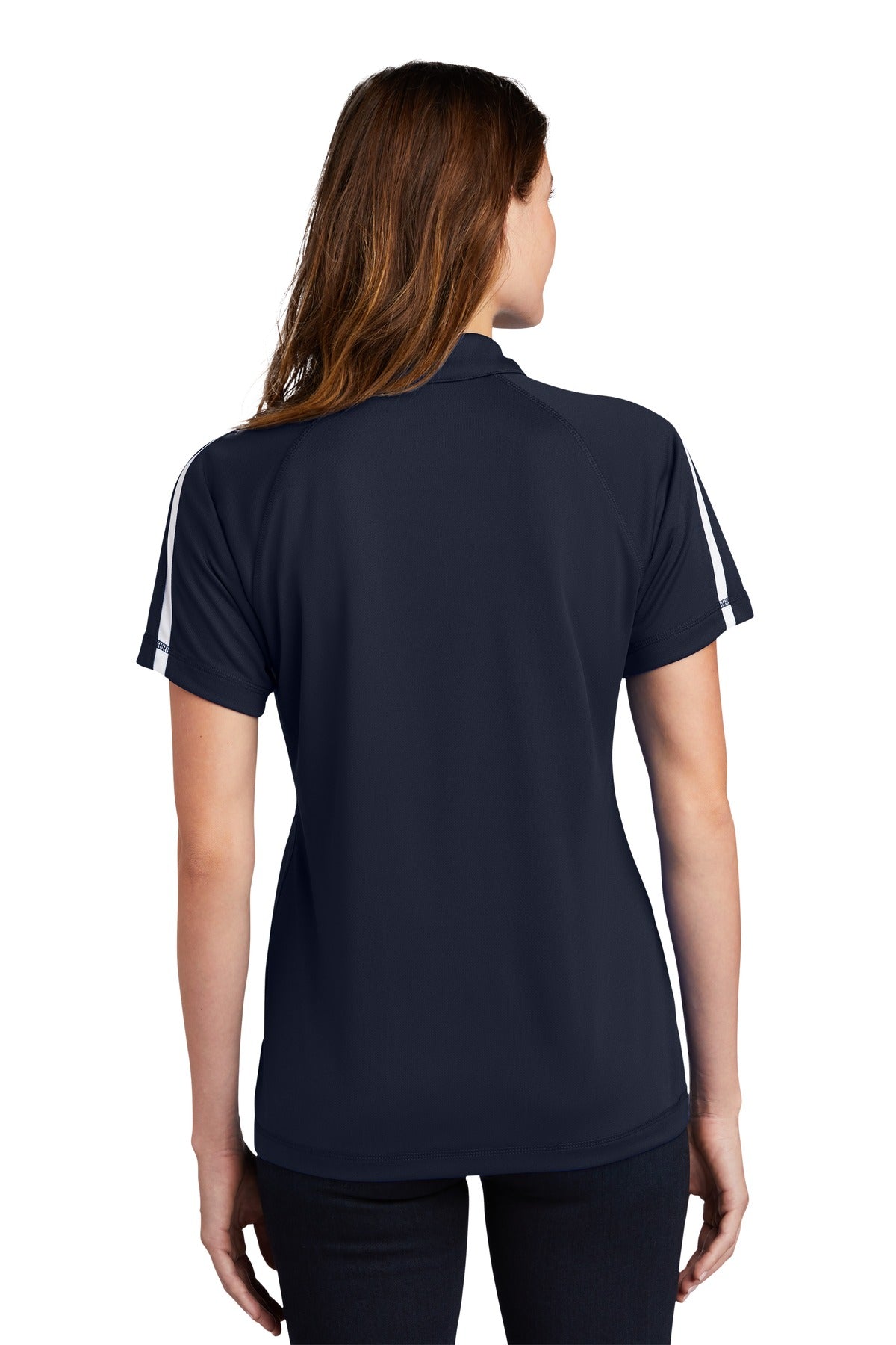 Custom Embroidered Sport-Tek Women's PosiCharge Micro-Mesh Colorblock Polo. LST685,True Navy/ White
