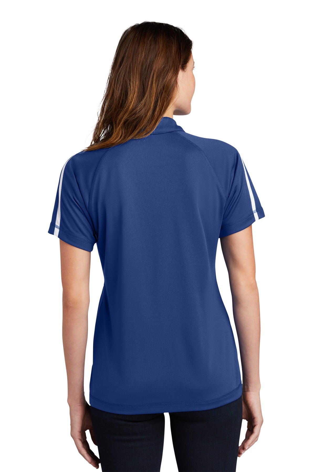 Custom Embroidered Sport-Tek Women's PosiCharge Micro-Mesh Colorblock Polo. LST685,True Royal/ White