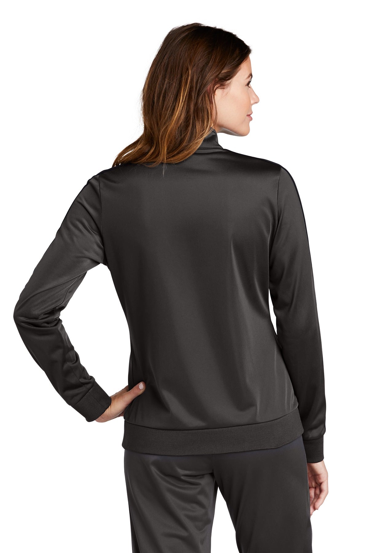 Custom Embroidered Sport-Tek Ladies Tricot Sleeve Stripe Track Jacket. LST94,Graphite/ Black