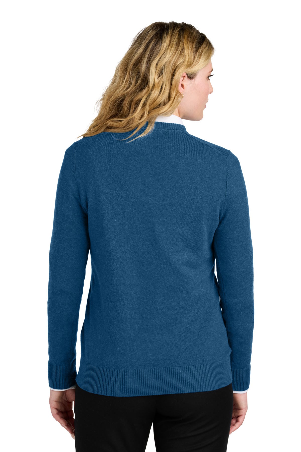 Custom Embroidered Port Authority Women's Easy Care V-Neck Sweater LSW2850,Aegean Blue Heather