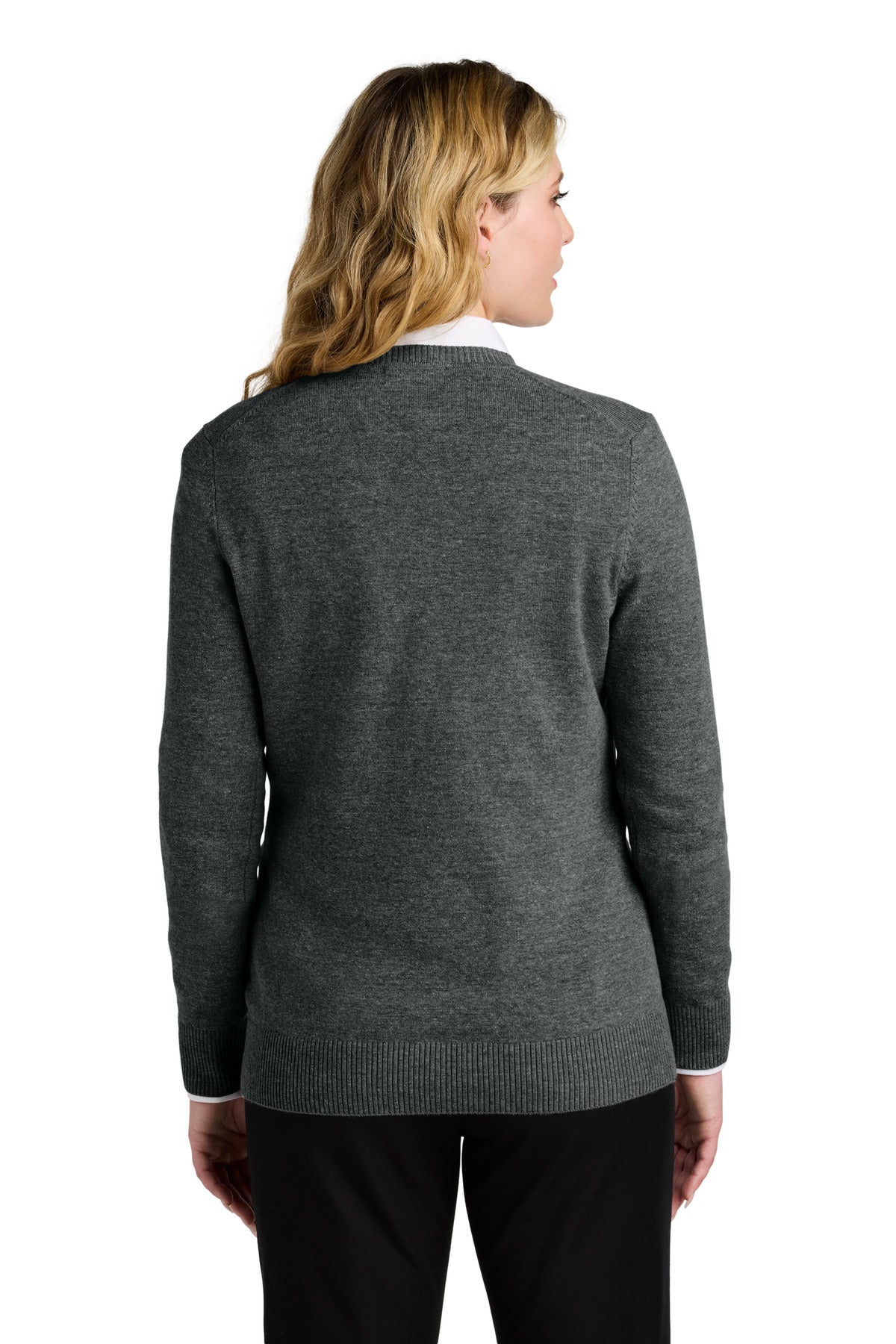 Custom Embroidered Port Authority Women's Easy Care V-Neck Sweater LSW2850,Charcoal Heather