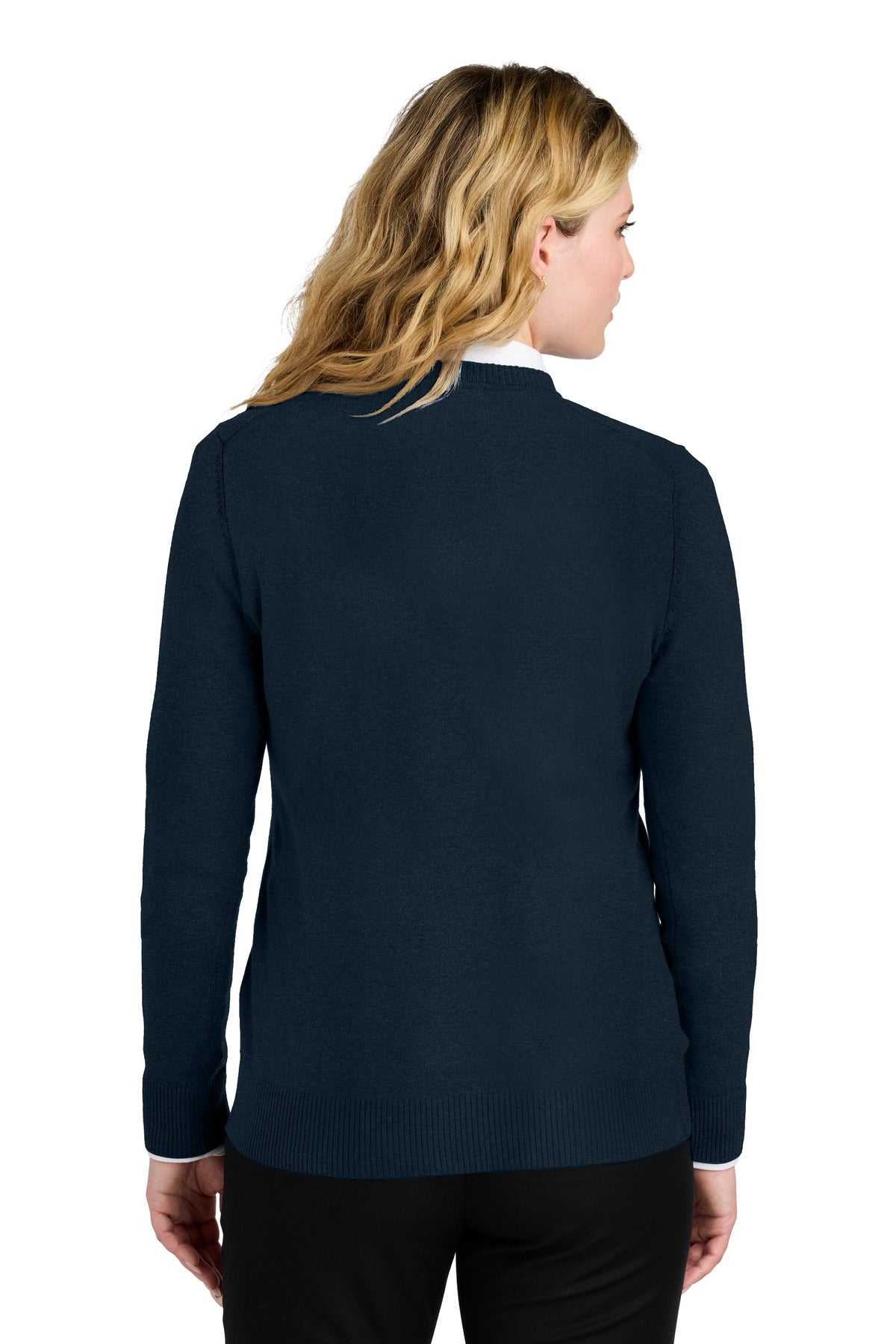 Custom Embroidered Port Authority Women's Easy Care V-Neck Sweater LSW2850,River Blue Navy