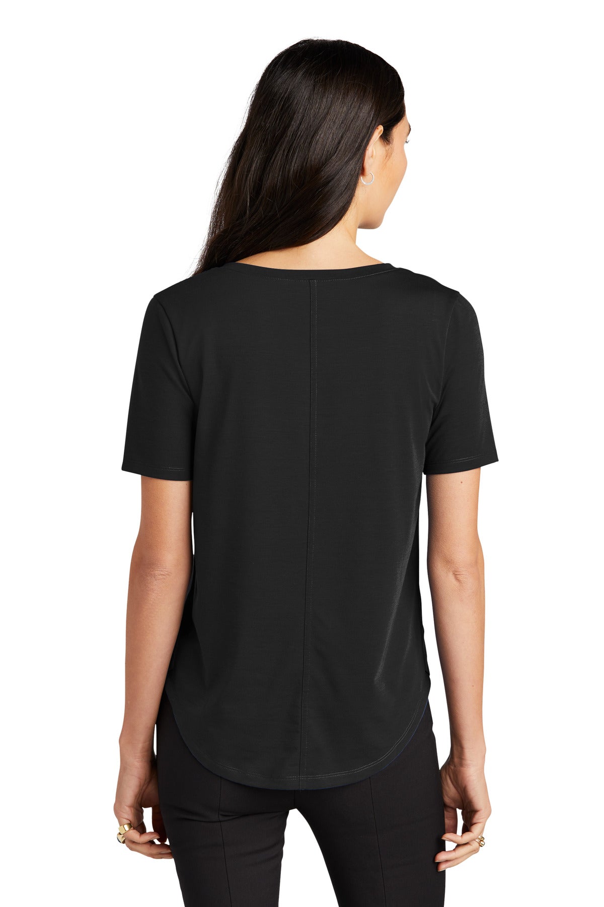 Custom Embroidered Mercer+Mettle Women's Stretch Jersey Relaxed Scoop MM1017,Deep Black