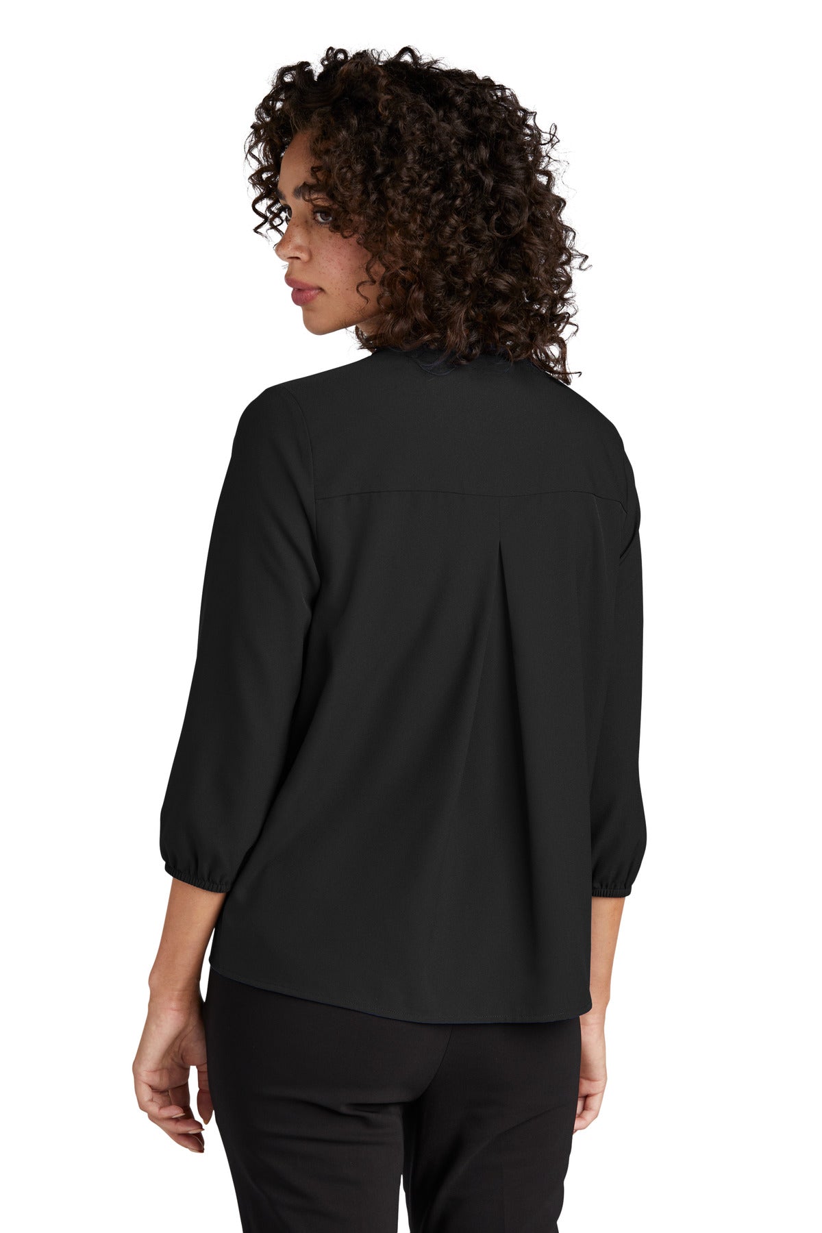 Custom Embroidered Mercer+Mettle Women's Stretch Crepe 3/4-Sleeve Blouse MM2011,Deep Black