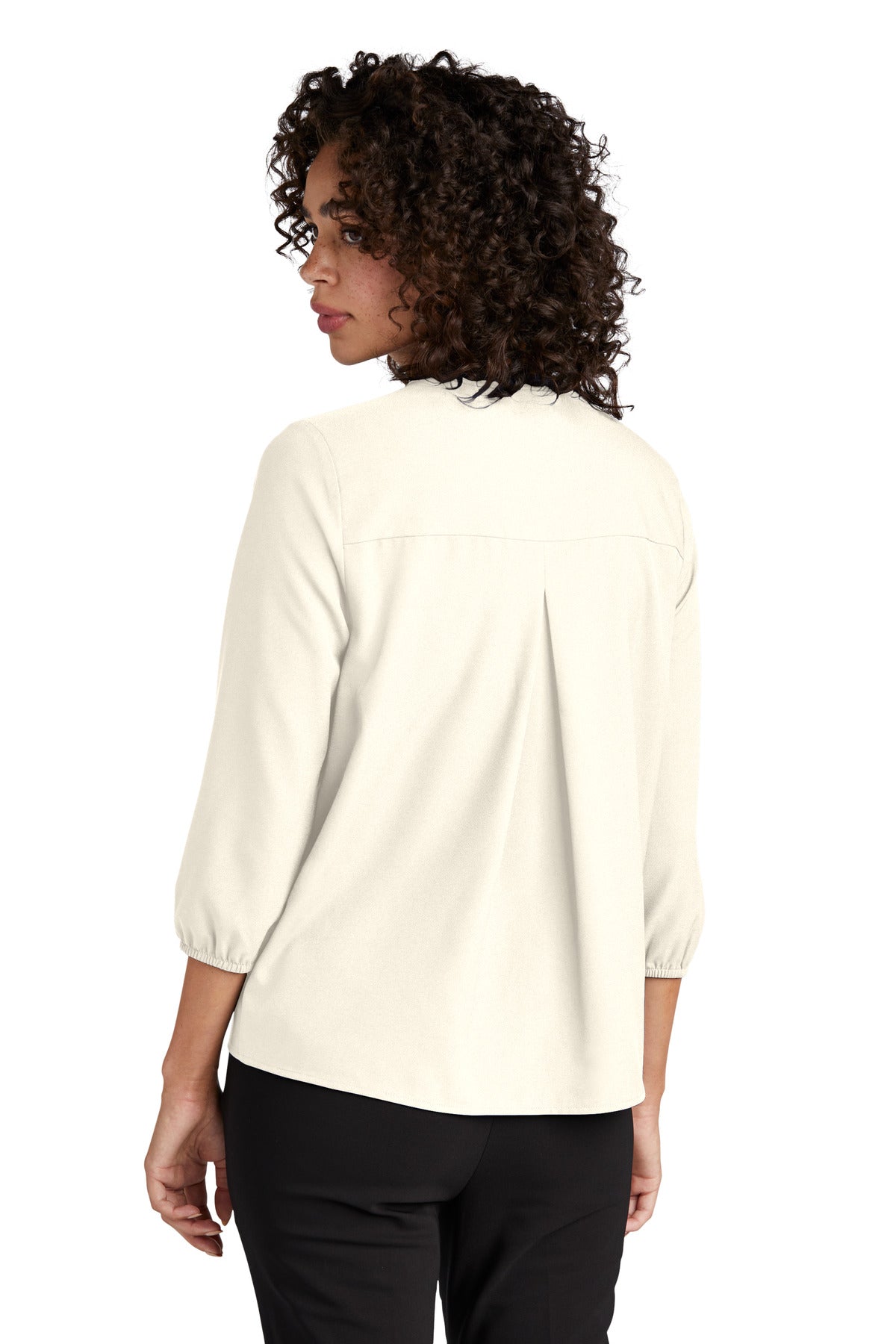 Custom Embroidered Mercer+Mettle Women's Stretch Crepe 3/4-Sleeve Blouse MM2011,Ivory Chiffon