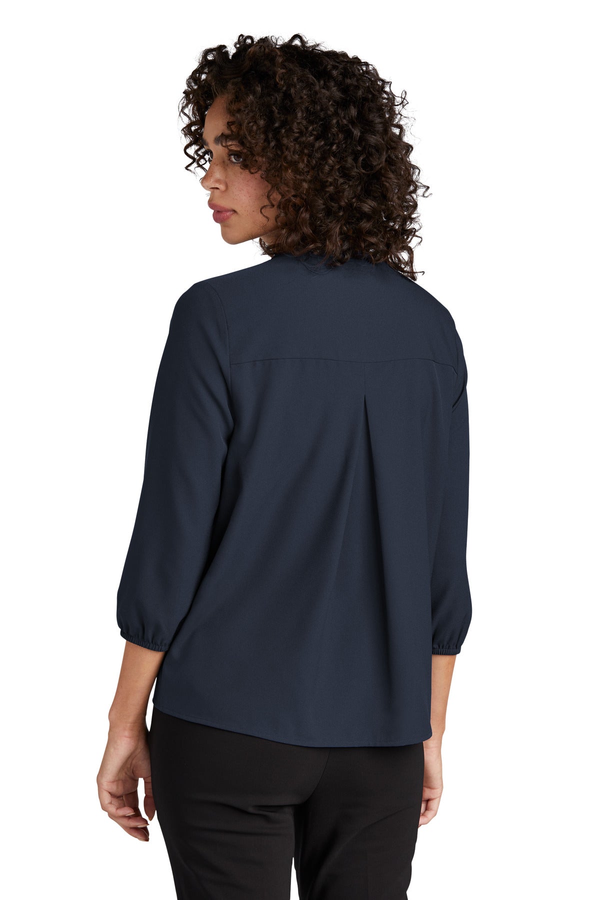 Custom Embroidered Mercer+Mettle Women's Stretch Crepe 3/4-Sleeve Blouse MM2011,Night Navy