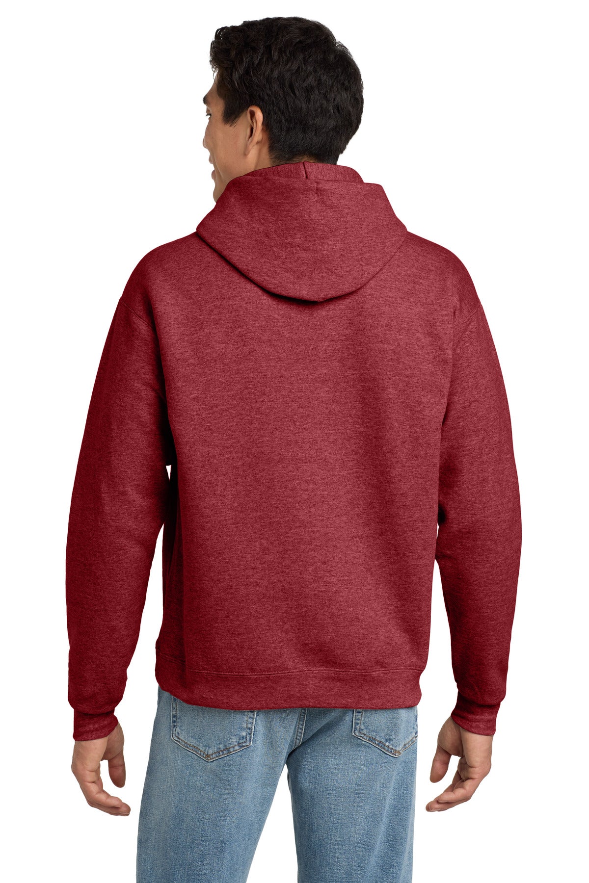 Custom Embroidered Hanes EcoSmart - Pullover Hooded Sweatshirt. P170,Heather Red