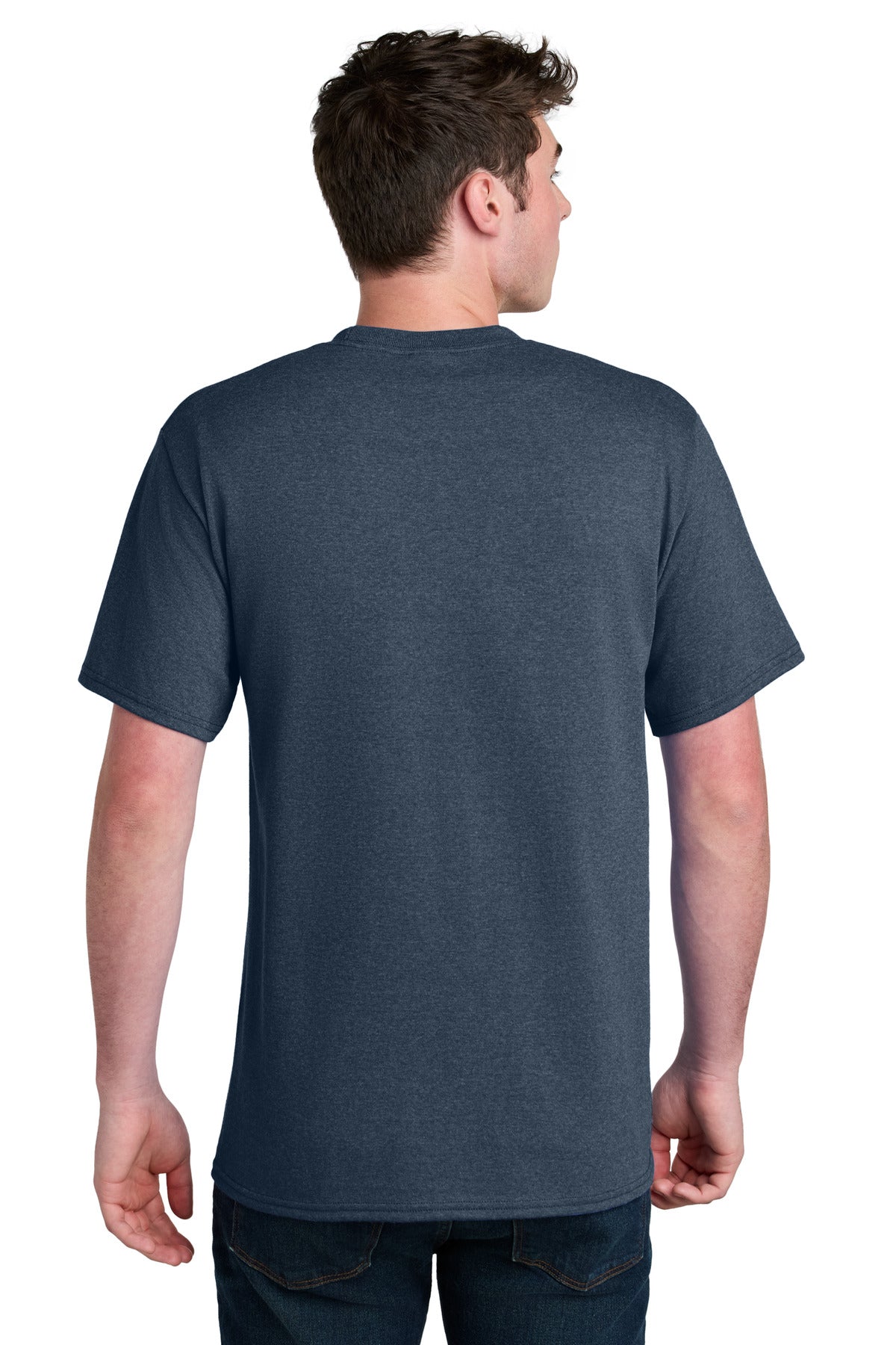 Custom Embroidered Port & Company Core Blend Recycled Tee PC01,Navy Blue Heather
