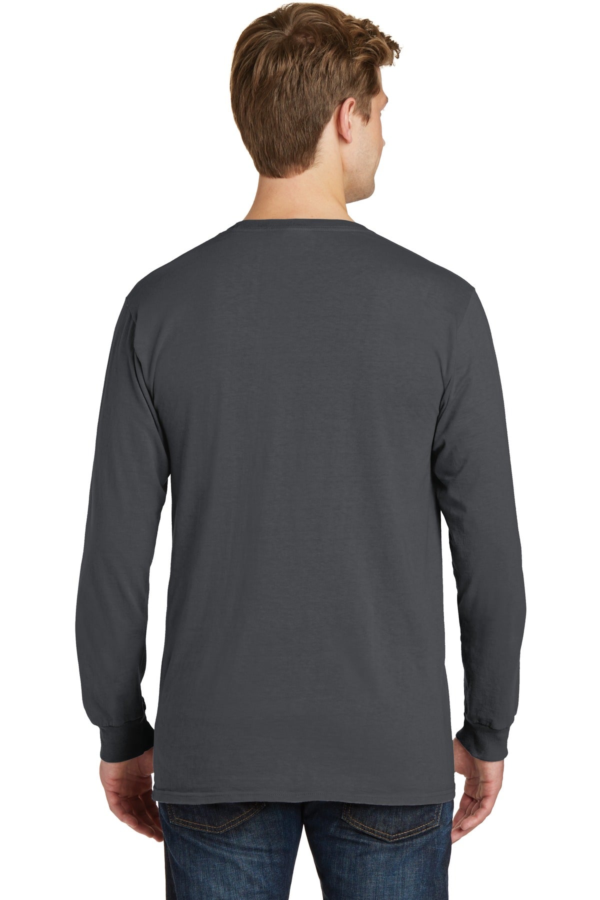Custom Embroidered Port & Company Beach Wash Garment-Dyed Long Sleeve Tee PC099LS,Coal