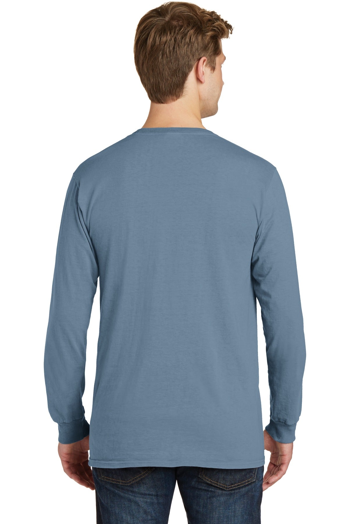 Custom Embroidered Port & Company Beach Wash Garment-Dyed Long Sleeve Tee PC099LS,Denim Blue