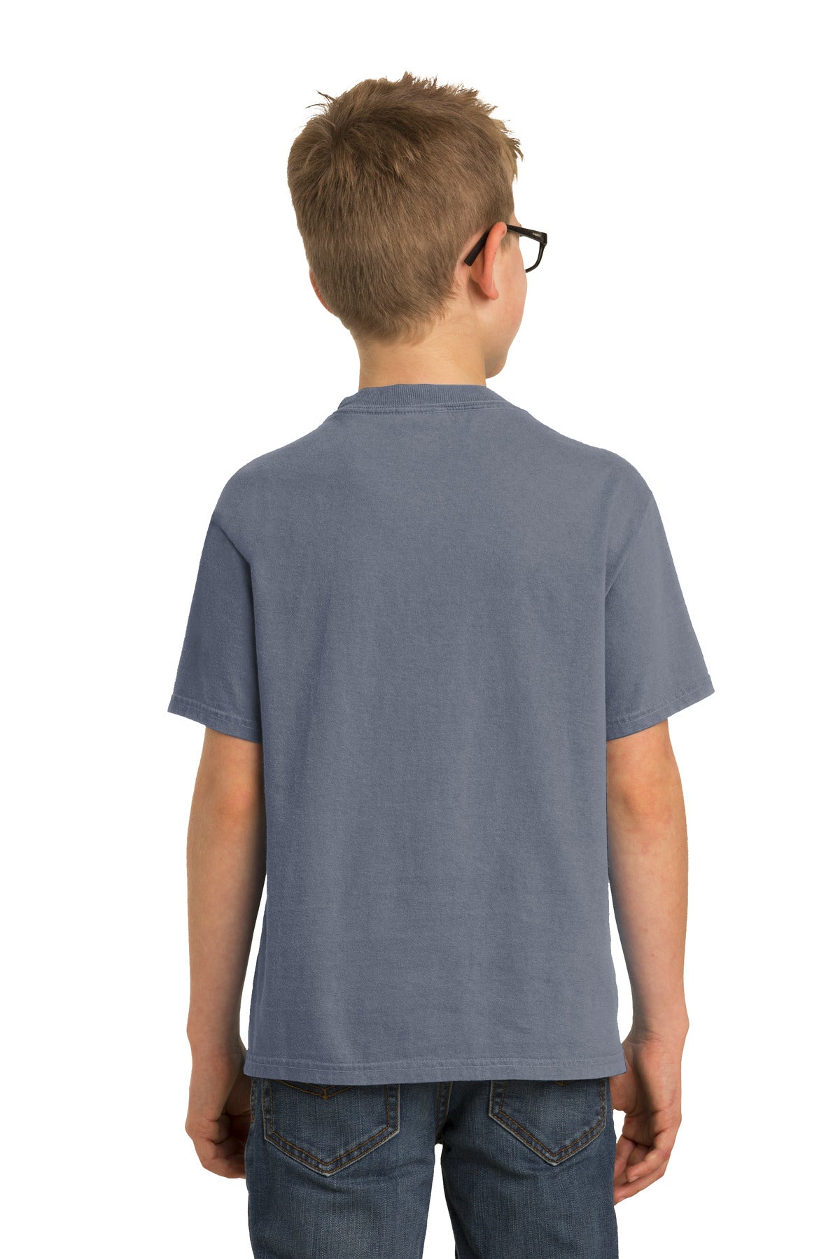 Custom Embroidered Port & Company Youth Beach Wash Garment-Dyed Tee. PC099Y,Denim Blue