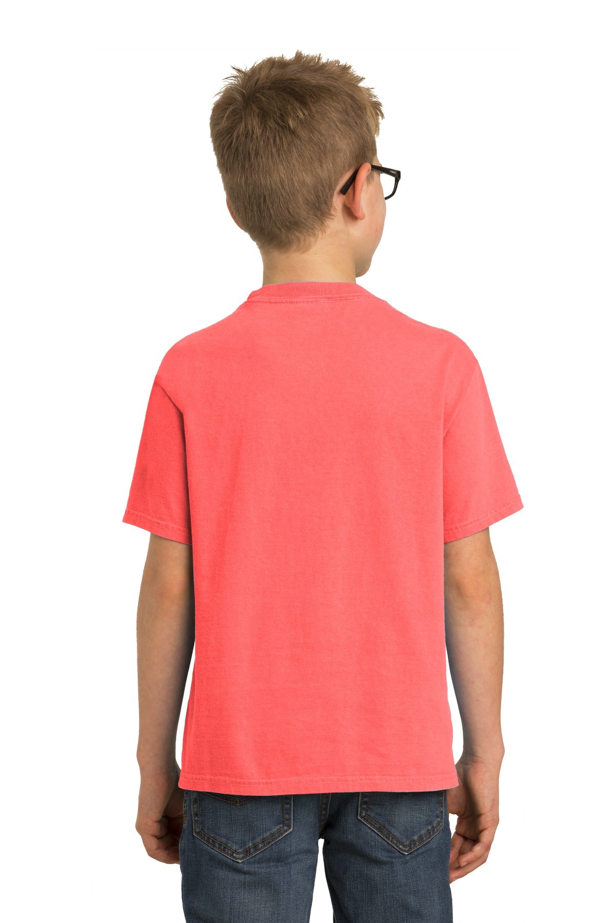 Custom Embroidered Port & Company Youth Beach Wash Garment-Dyed Tee. PC099Y,Neon Coral